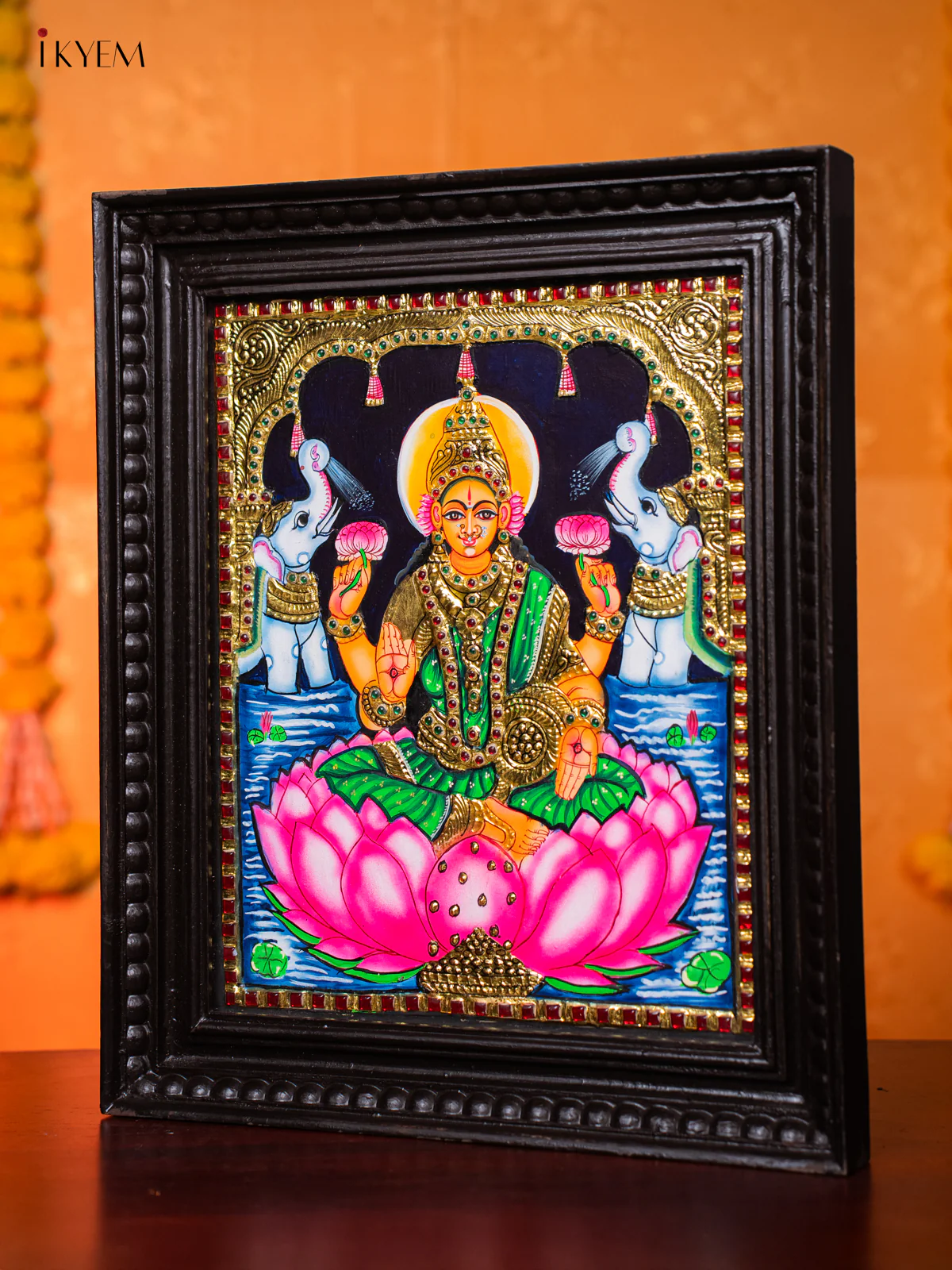 Exquisite Goddess Gajalakshmi Thanjavur painting (18*15 Inch) - KJ03213 - Image 2