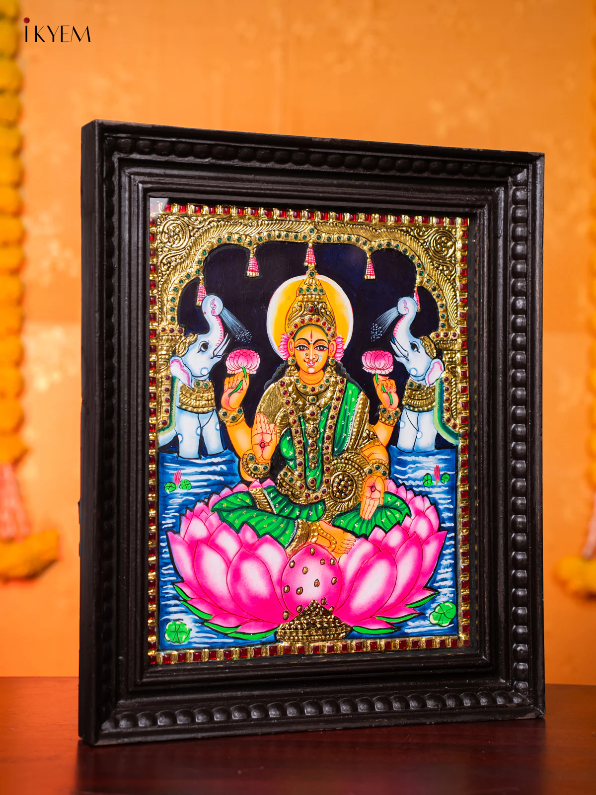Exquisite Goddess Gajalakshmi Thanjavur painting (18*15 Inch) - KJ03213 - Image 4