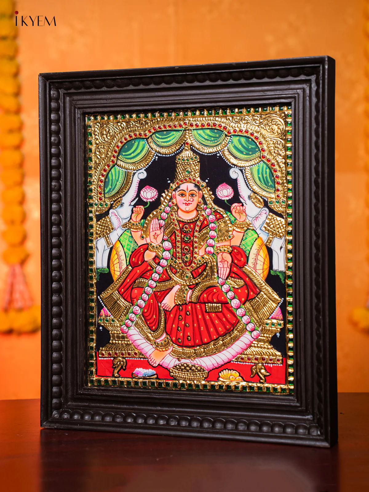 Divine Goddess Gajalakshmi Tanjore painting (18*15 Inches) - KJ03214 - Image 2