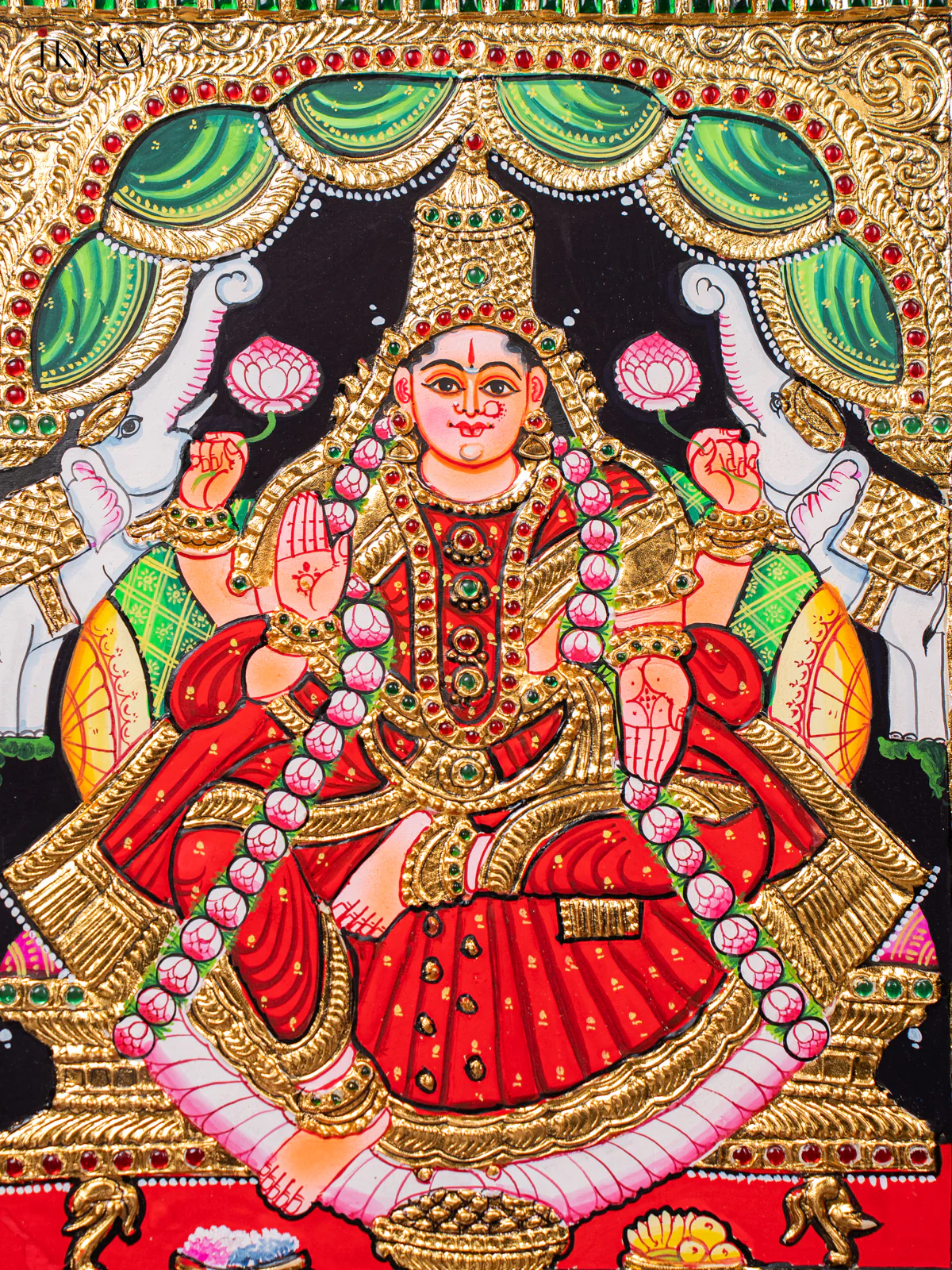 Divine Goddess Gajalakshmi Tanjore painting (18*15 Inches) - KJ03214 - Image 3