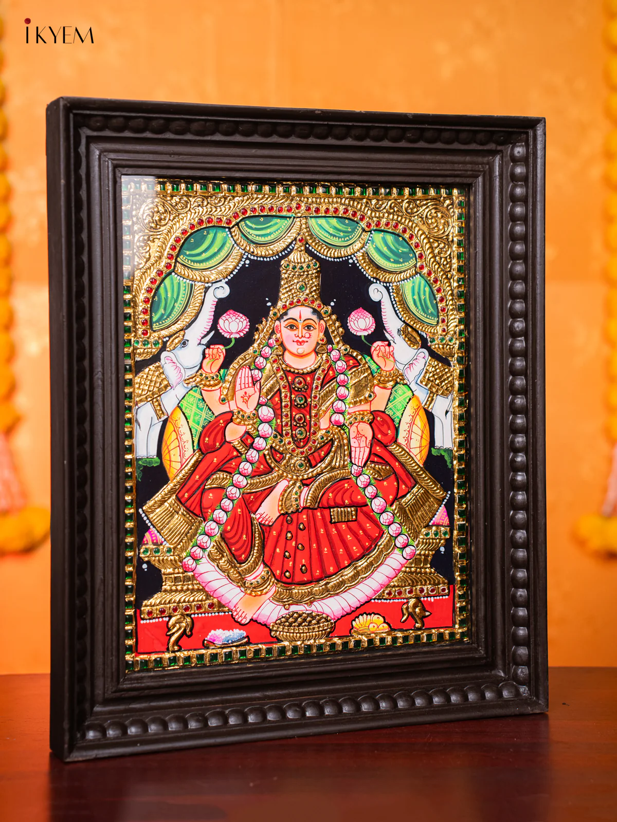 Divine Goddess Gajalakshmi Tanjore painting (18*15 Inches) - KJ03214 - Image 4
