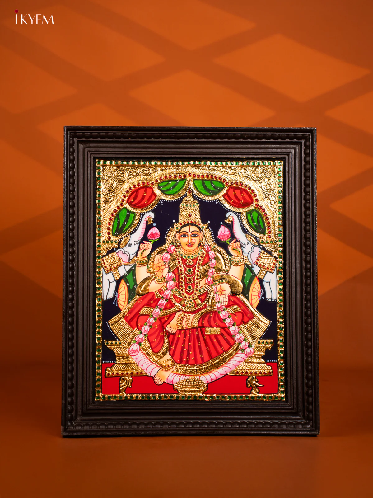 Beautiful Tanjore painting of Goddess GajaLakshmi With Teakwood Frame - KF10270
