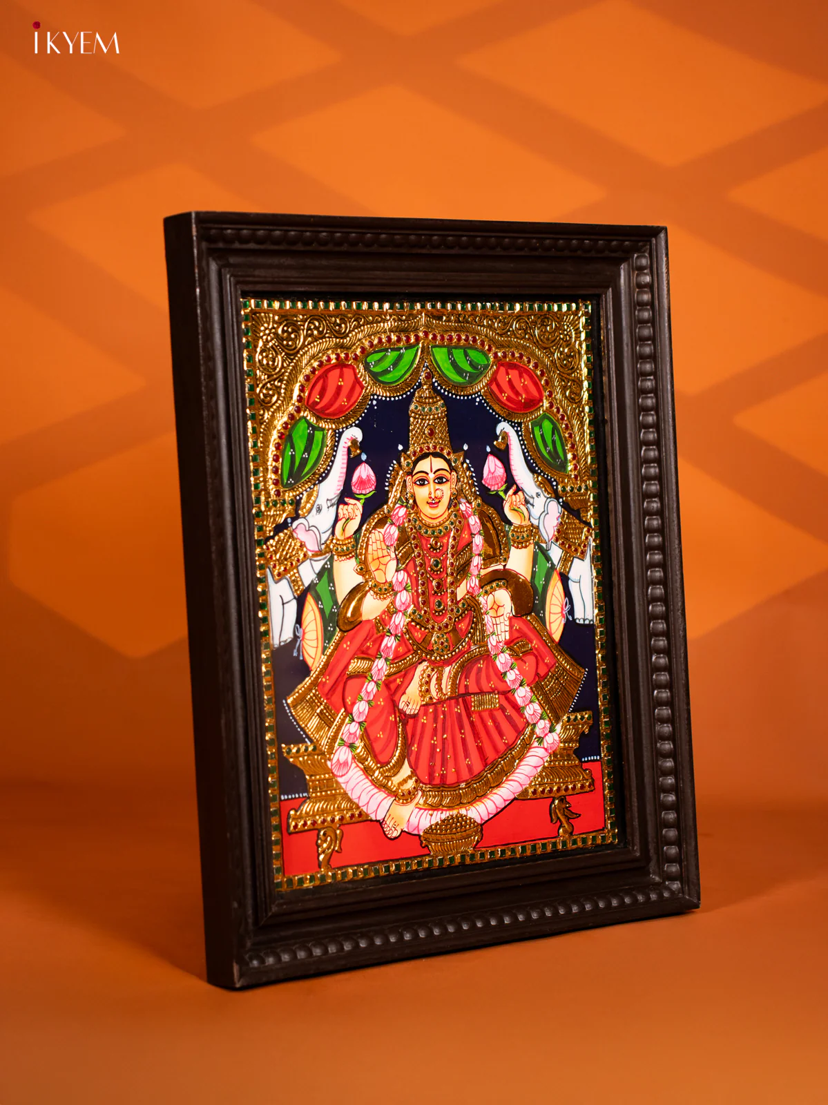 Beautiful Tanjore painting of Goddess GajaLakshmi With Teakwood Frame - KF10270 - Image 2