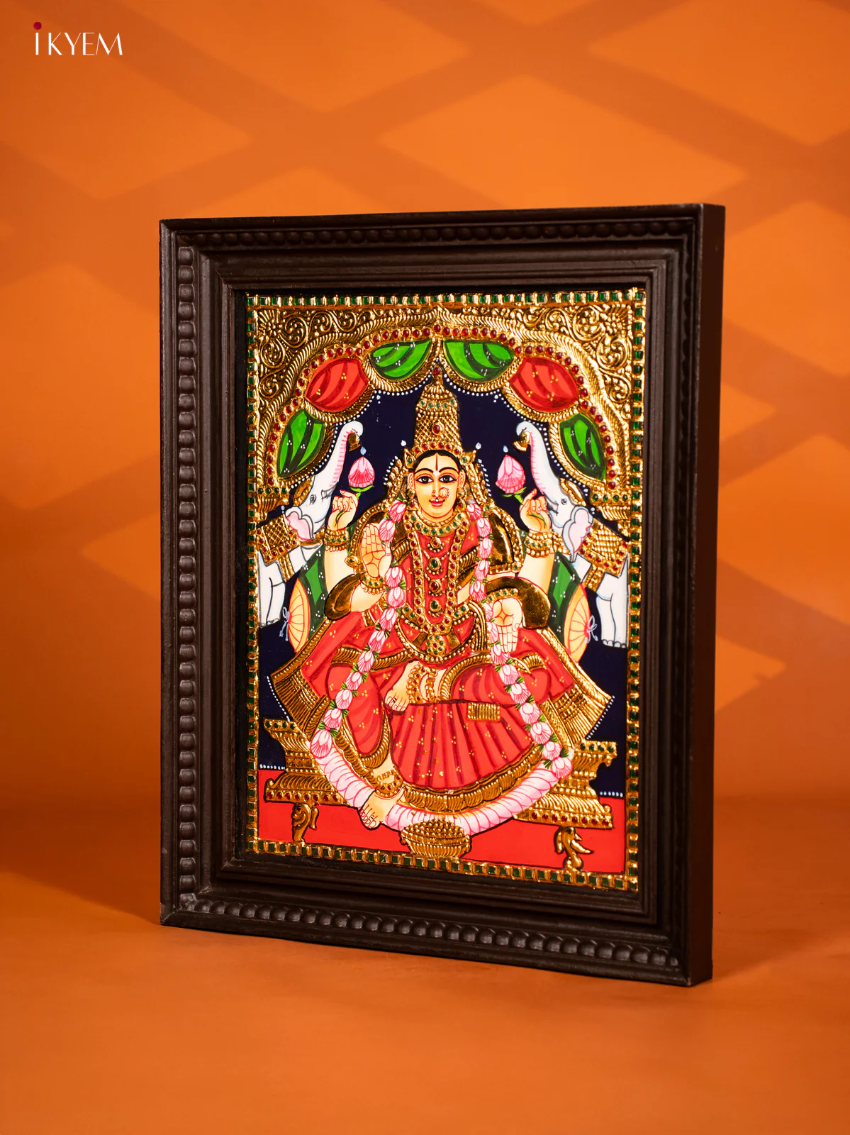 Beautiful Tanjore painting of Goddess GajaLakshmi With Teakwood Frame - KF10270 - Image 3