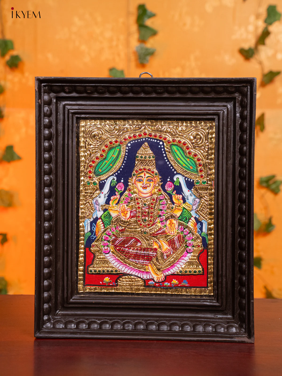 Powerful Goddess GajaLakshmi Thanjavur painting (13x11 Inch) - KH26152