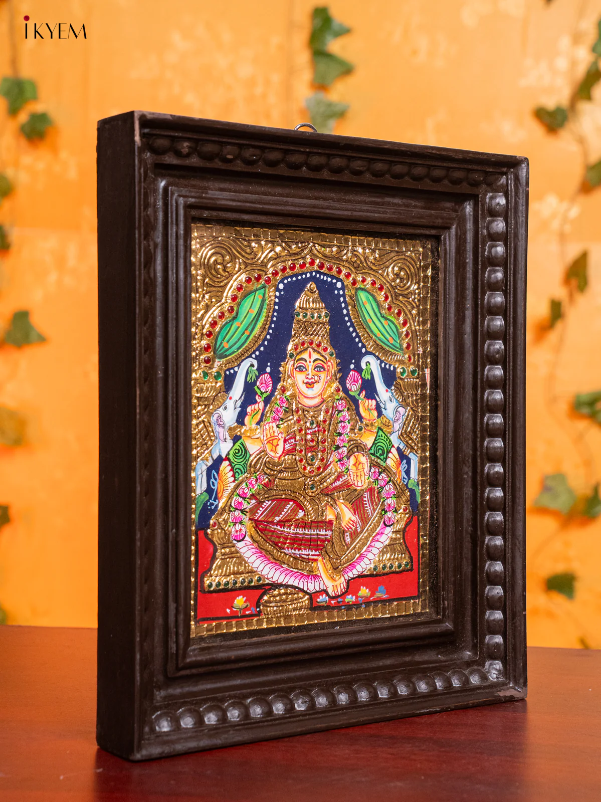 Powerful Goddess GajaLakshmi Thanjavur painting (13x11 Inch) - KH26152 - Image 2