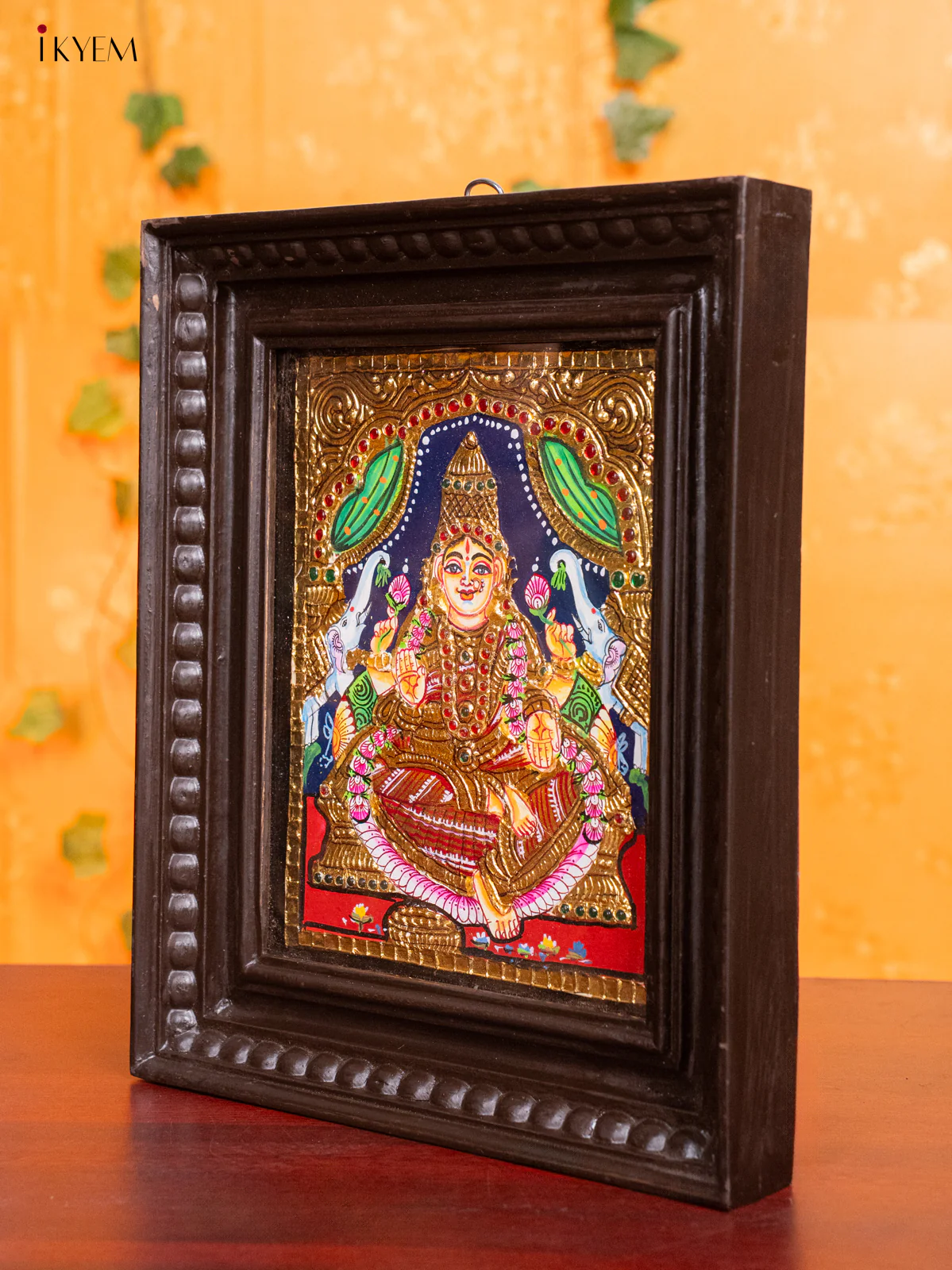 Powerful Goddess GajaLakshmi Thanjavur painting (13x11 Inch) - KH26152 - Image 4