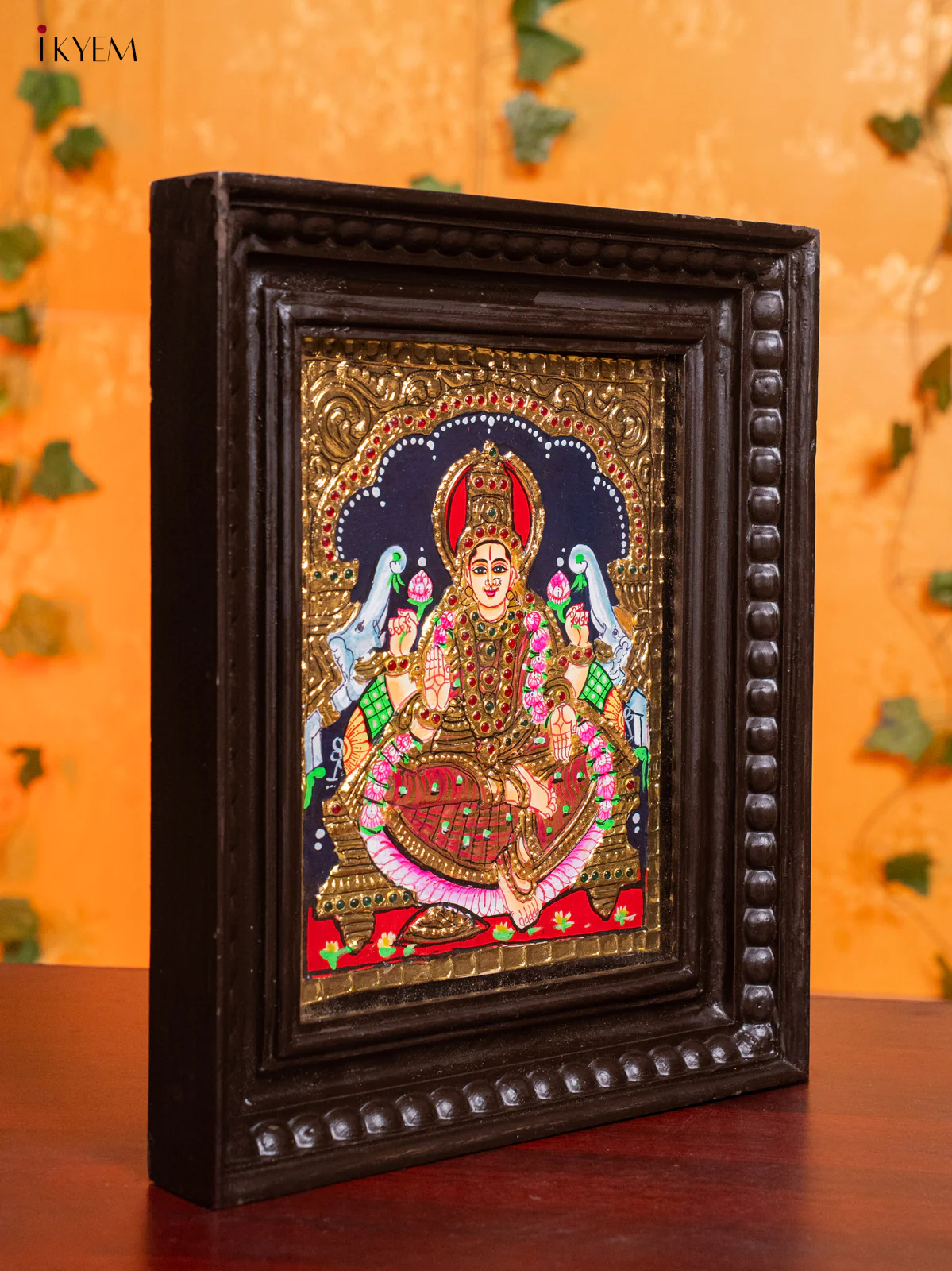 Divine Goddess GajaLakshmi Thanjavur painting (13x11 Inch) - KH26153 - Image 2