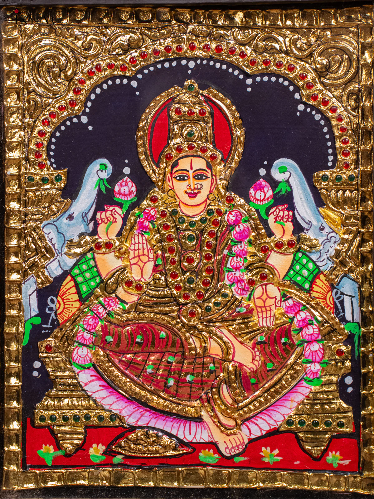 Divine Goddess GajaLakshmi Thanjavur painting (13x11 Inch) - KH26153 - Image 3