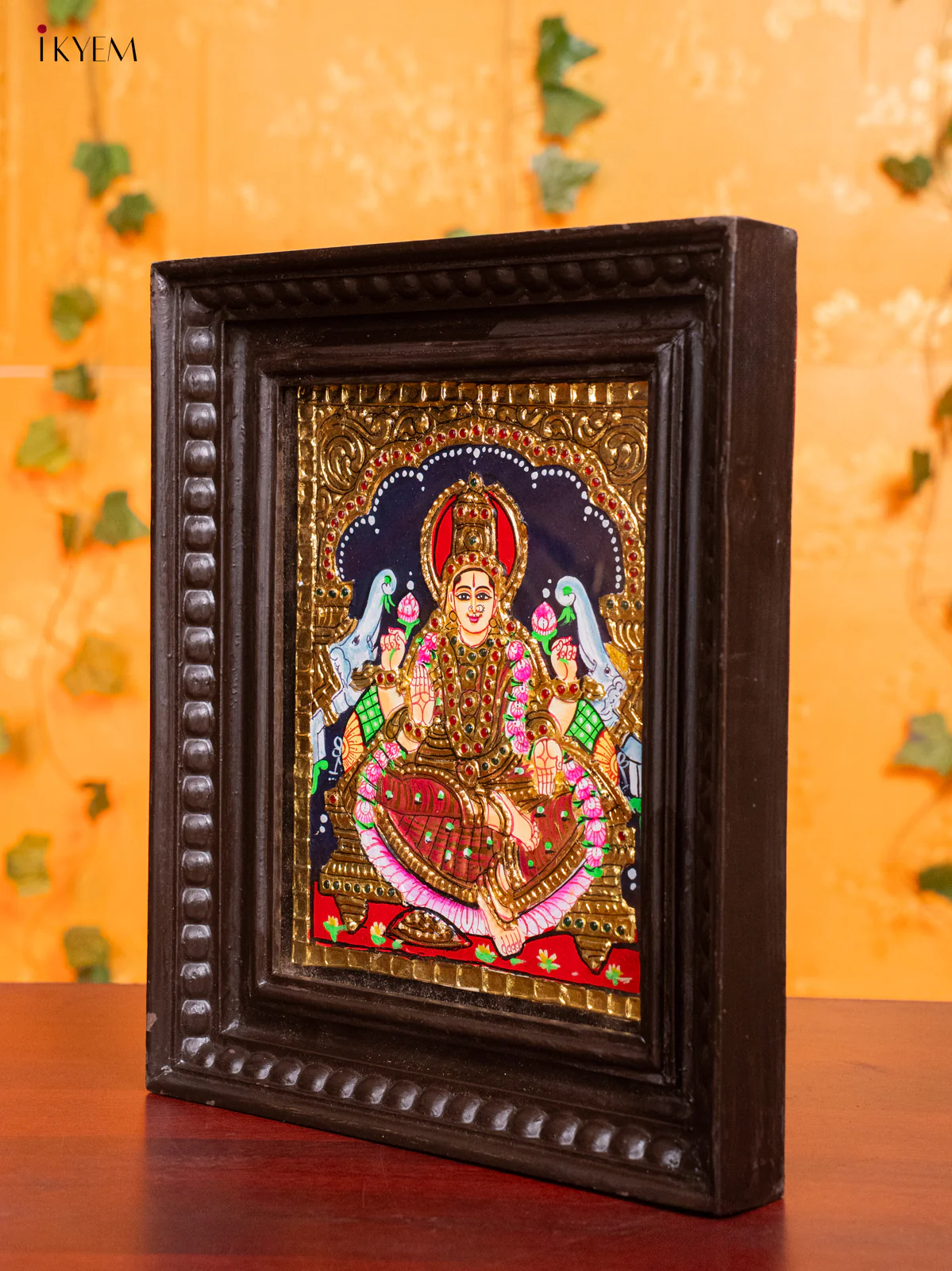 Divine Goddess GajaLakshmi Thanjavur painting (13x11 Inch) - KH26153 - Image 4