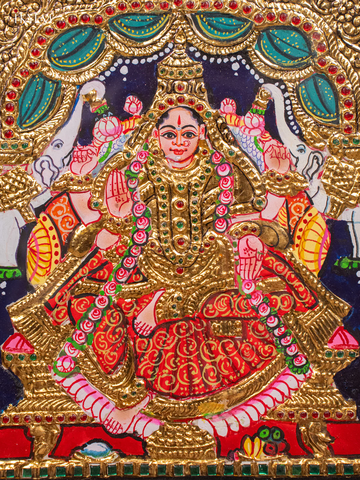 Goddess Gaja Lakshmi Tanjore Painting - (13 x 15) Inch - KH26178 - Image 3