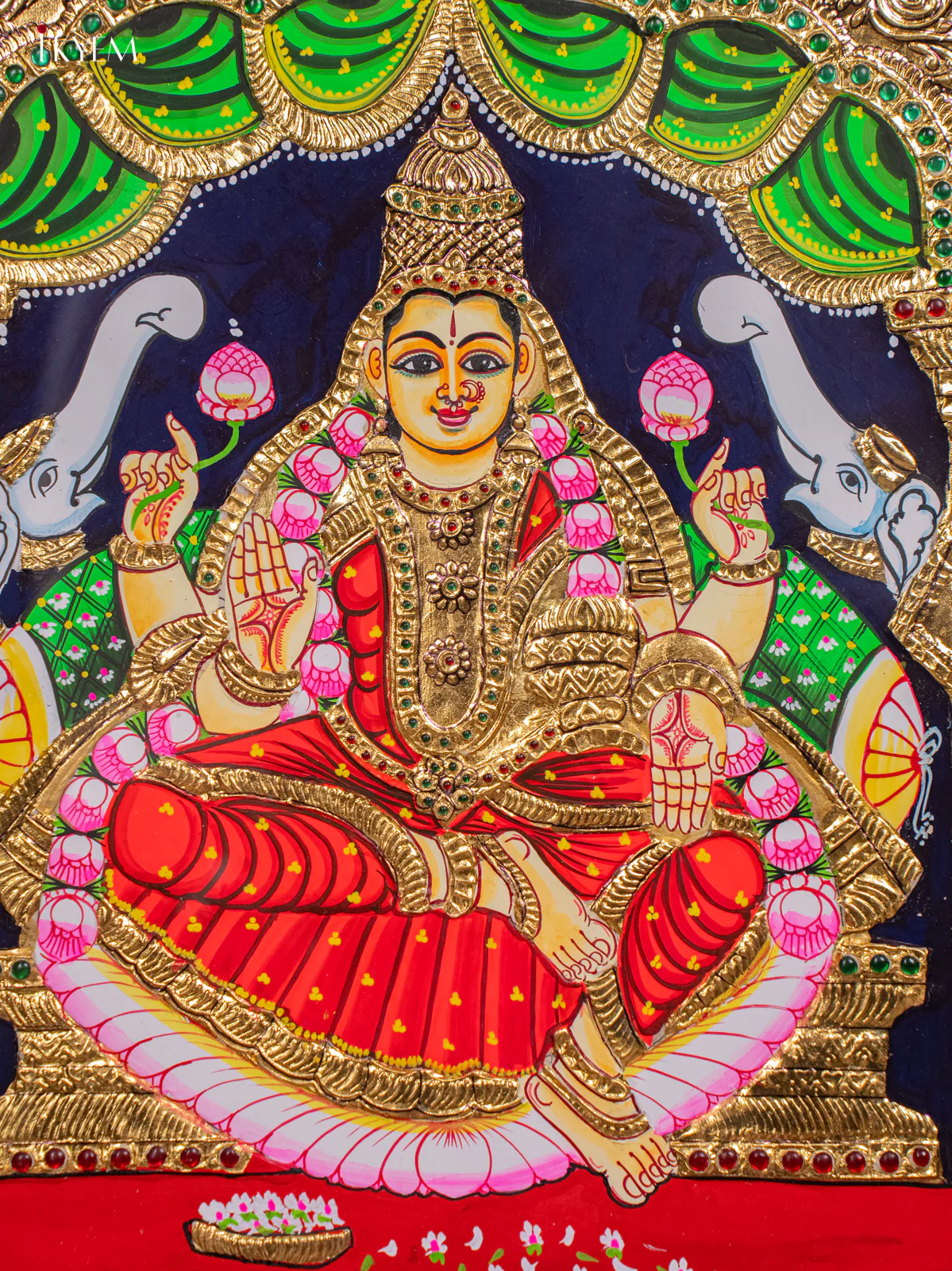 Divine Goddess GajaLakshmi Tanjore painting (18x15 Inch) - KH26189 - Image 3