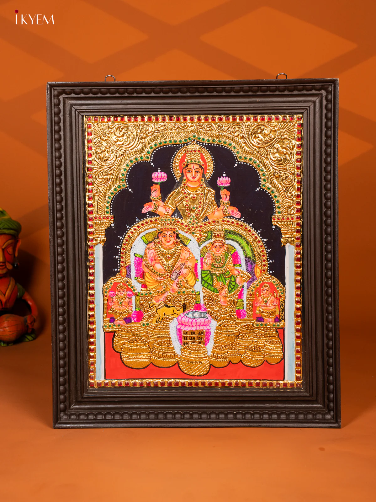 Traditional Tanjore Painting Of Goddess Lakshmi & Kubera - KF06113