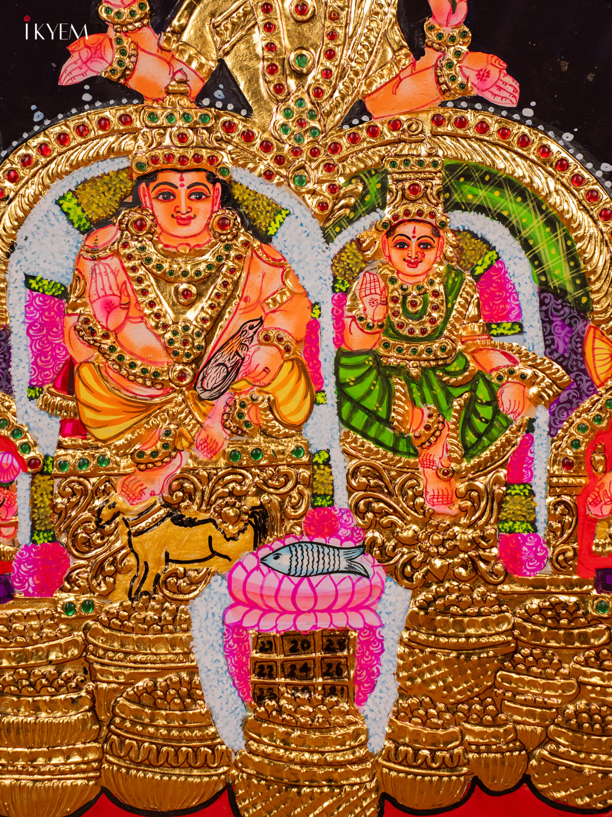 Traditional Tanjore Painting Of Goddess Lakshmi & Kubera - KF06113 - Image 2