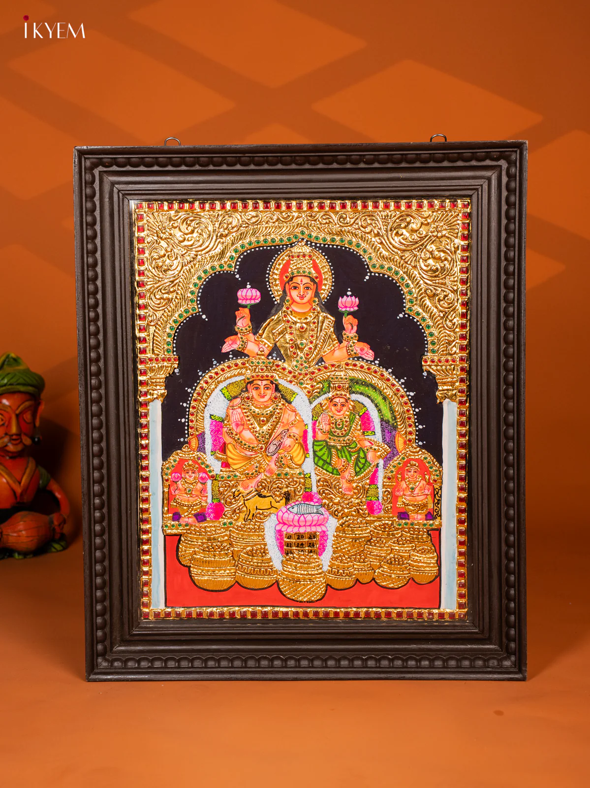 Traditional Tanjore Painting Of Goddess Lakshmi & Kubera - KF06113 - Image 3