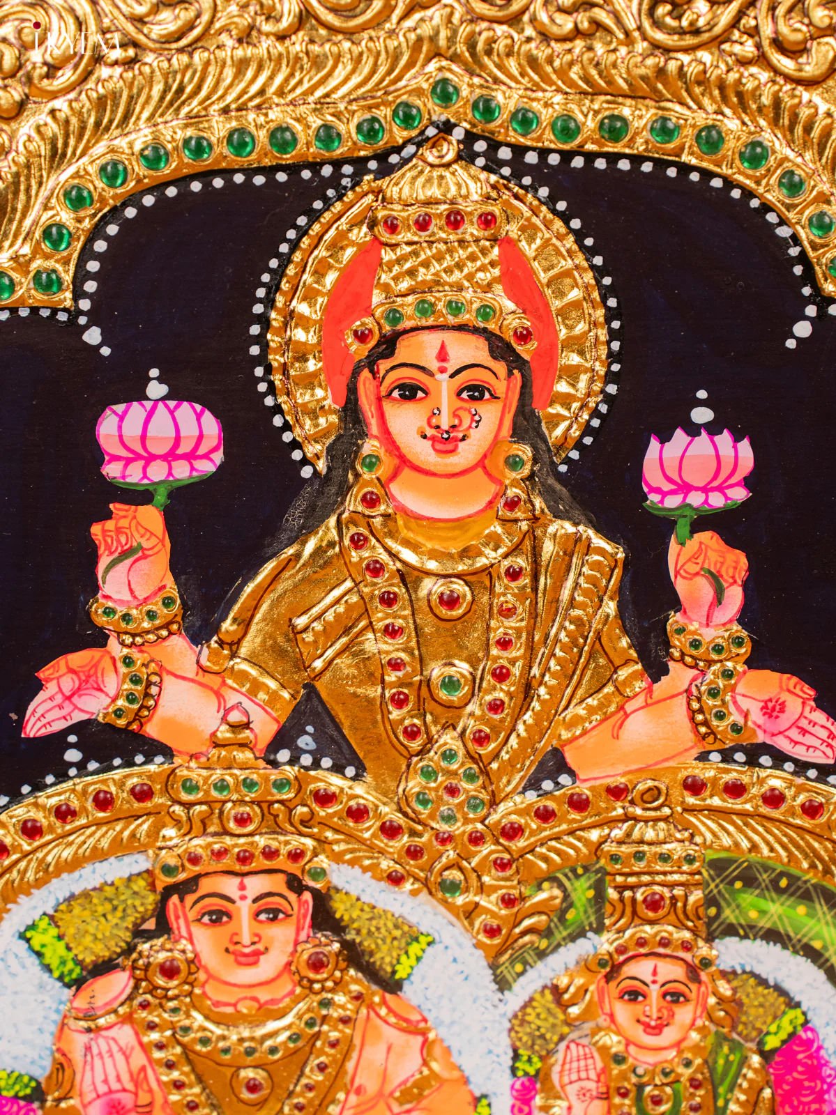 Traditional Tanjore Painting Of Goddess Lakshmi & Kubera - KF06113 - Image 4