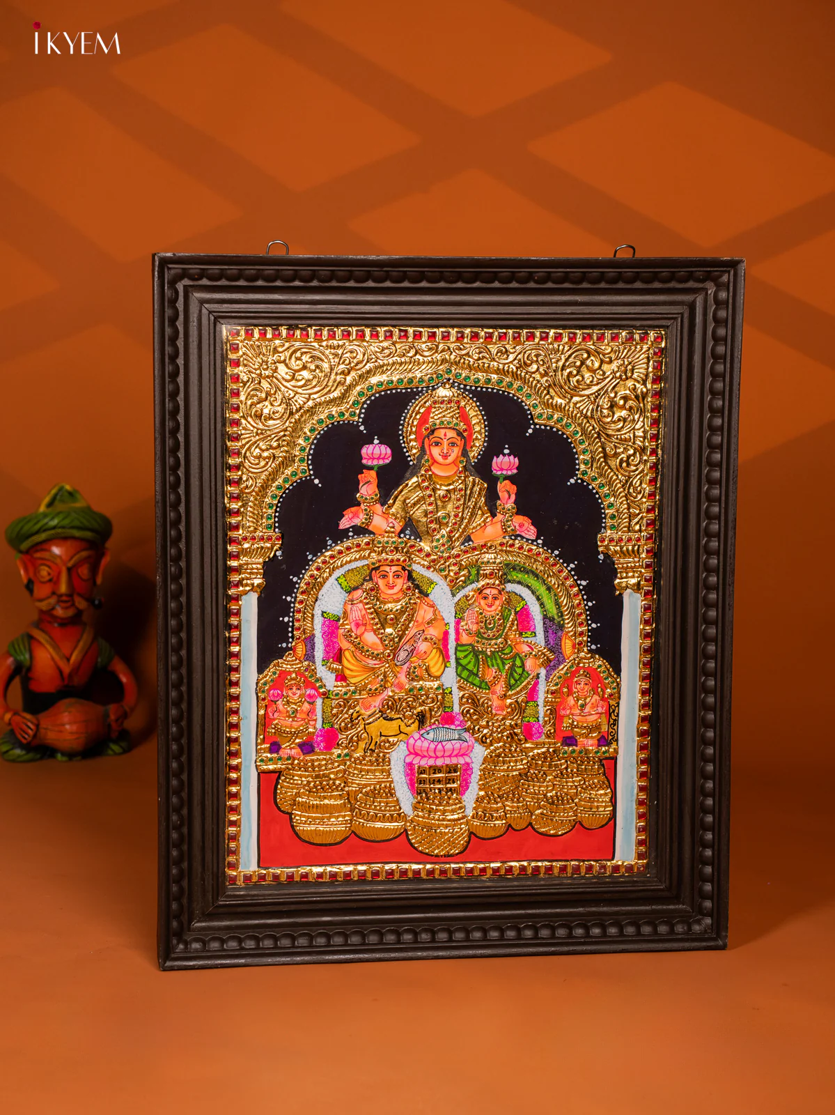 Traditional Tanjore Painting Of Goddess Lakshmi & Kubera - KF06113 - Image 5