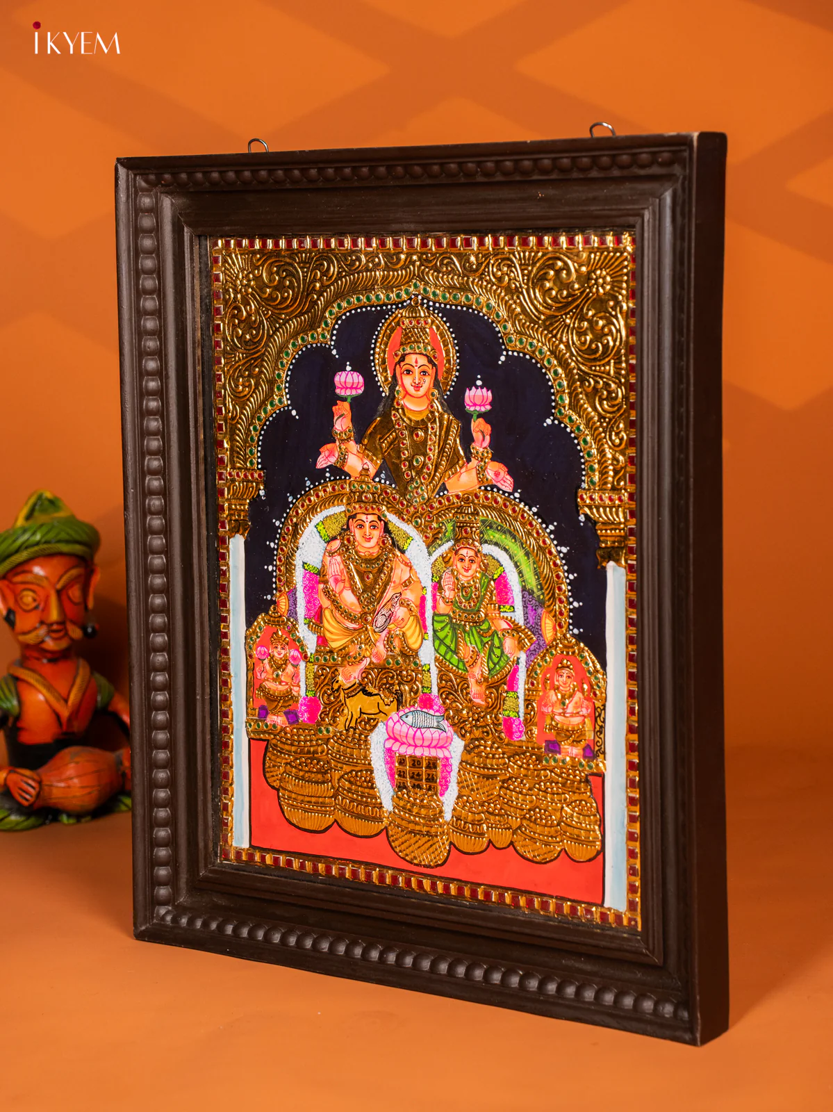 Traditional Tanjore Painting Of Goddess Lakshmi & Kubera - KF06113 - Image 6