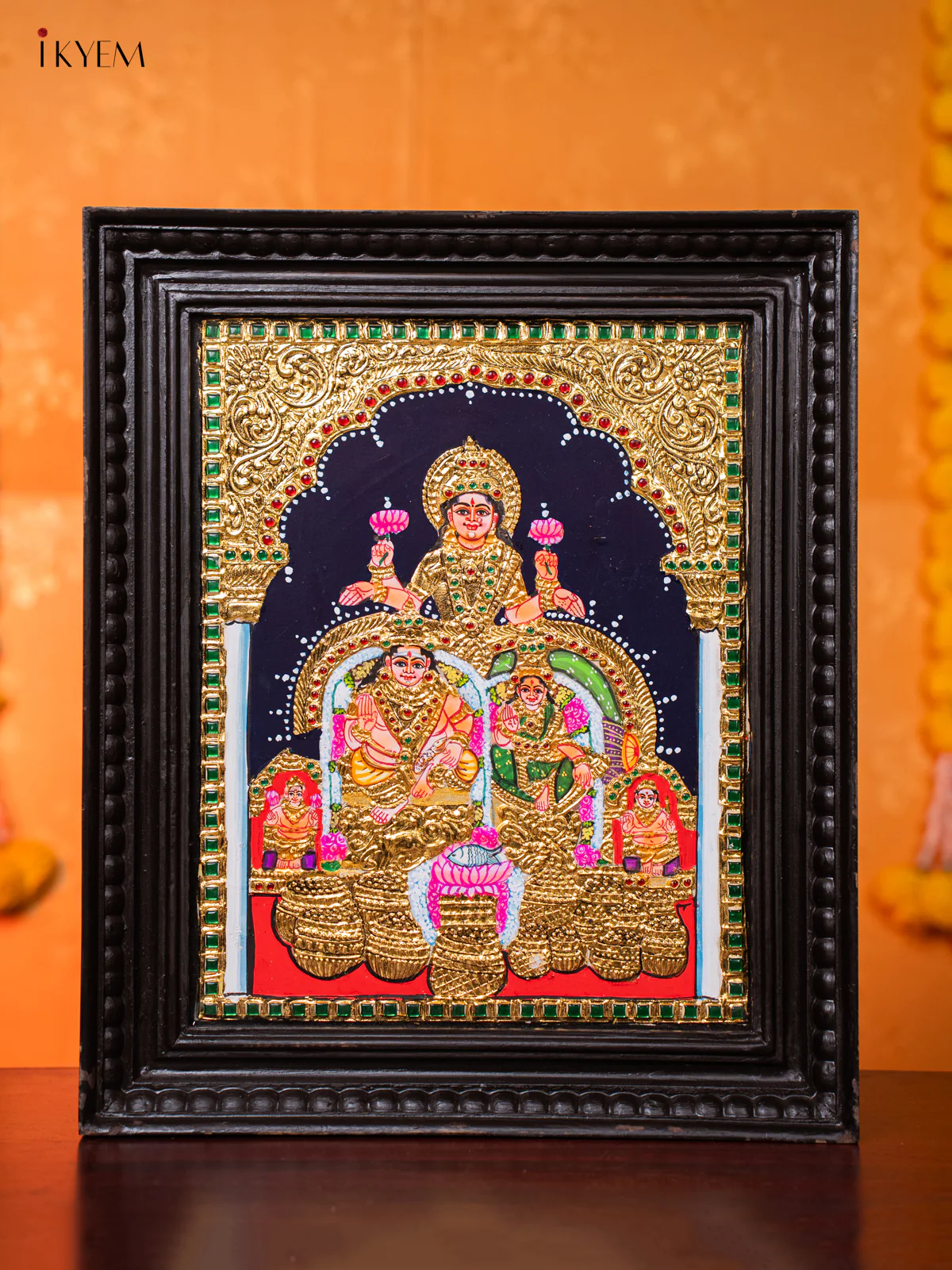 Radiant Goddess Lakshmi Kuber & Chitralekha Tanjore painting (18*15 Inch) - KJ03231