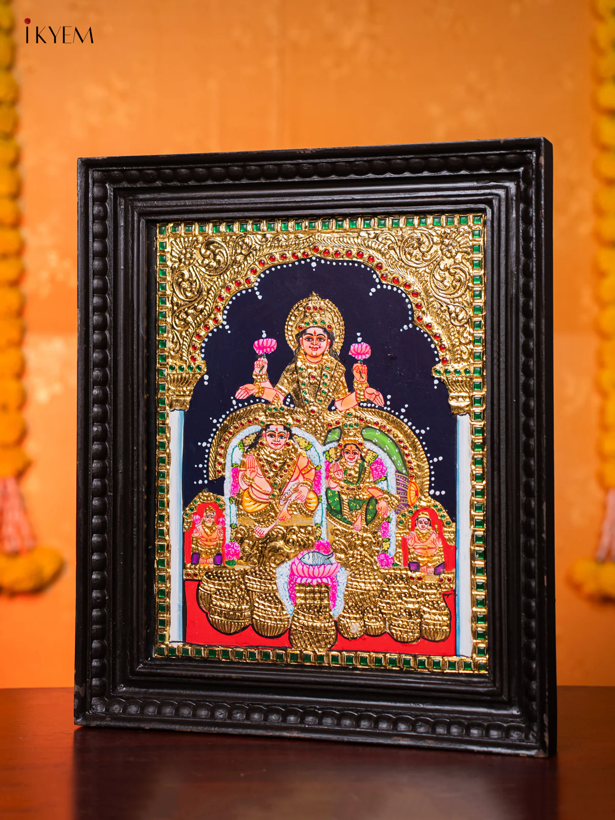 Radiant Goddess Lakshmi Kuber & Chitralekha Tanjore painting (18*15 Inch) - KJ03231 - Image 2