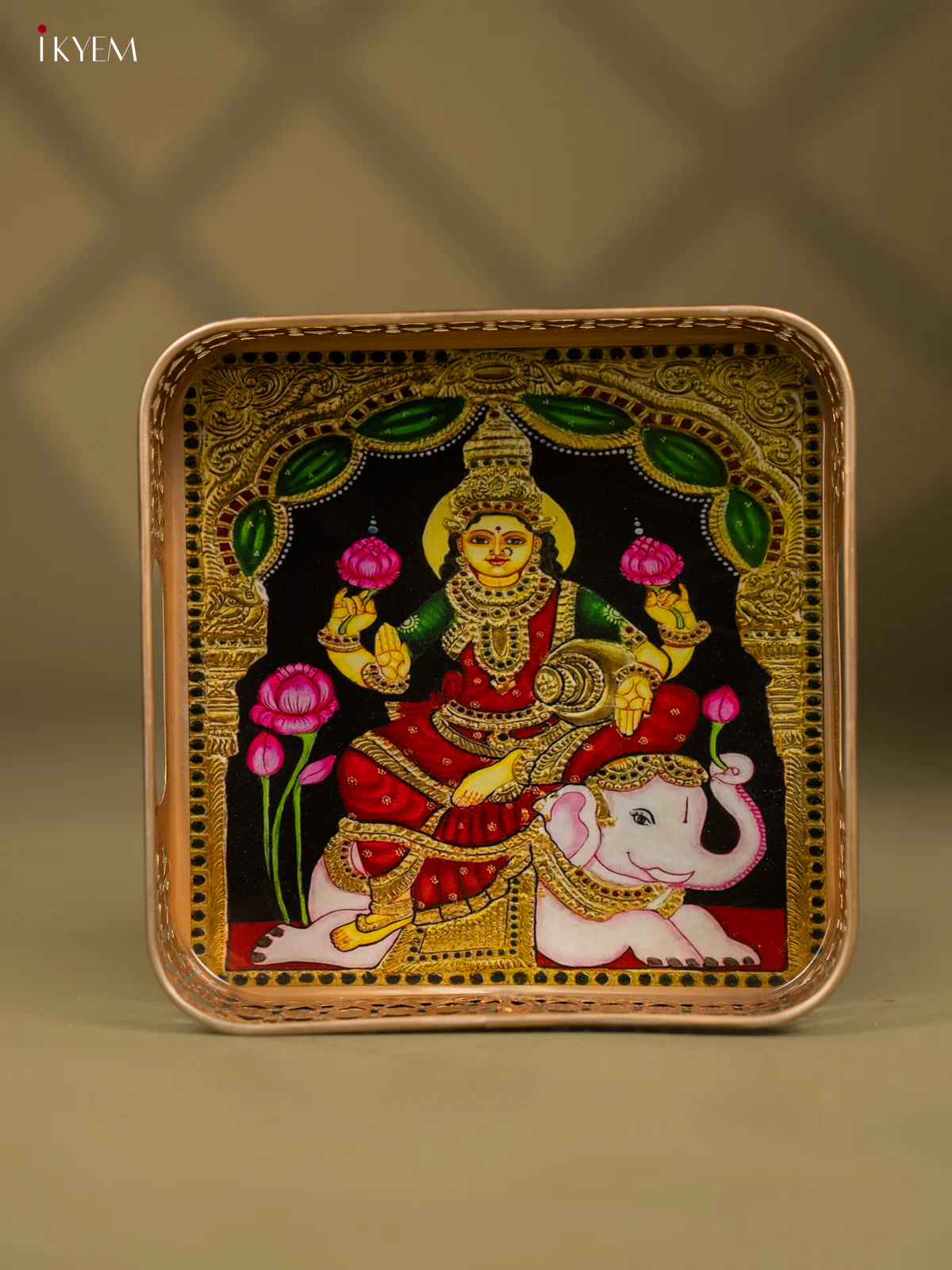 Goddess Lakshmi Printed Square Shaped Metal Tray - 8 Inch - KF24213