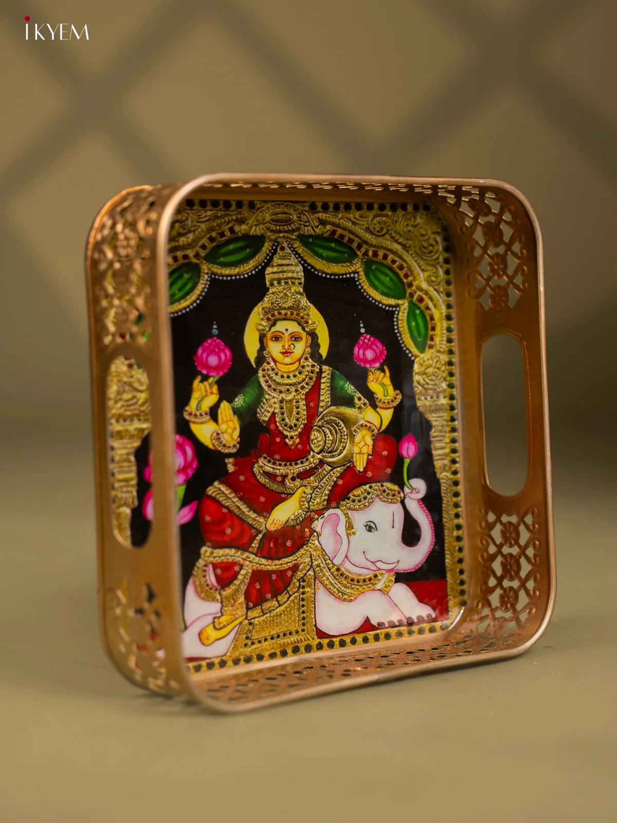 Goddess Lakshmi Printed Square Shaped Metal Tray - 8 Inch - KF24213 - Image 2