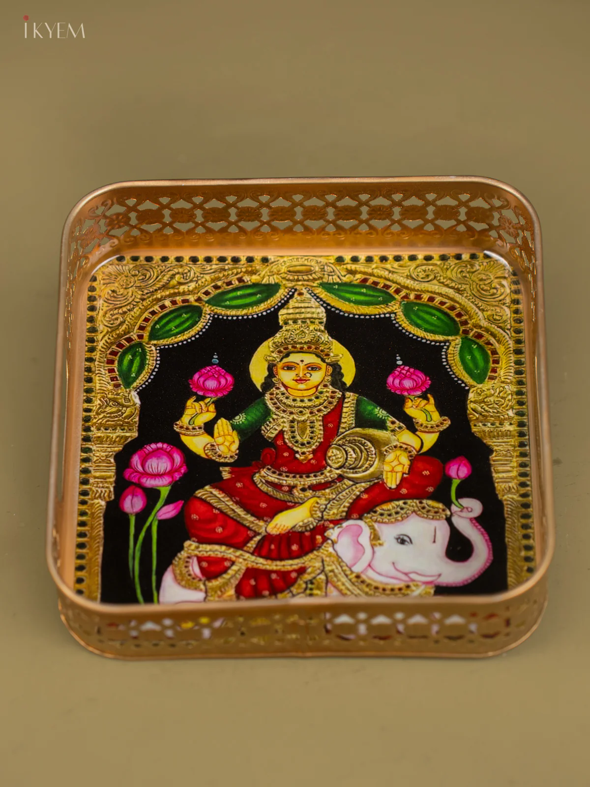 Goddess Lakshmi Printed Square Shaped Metal Tray - 8 Inch - KF24213 - Image 4