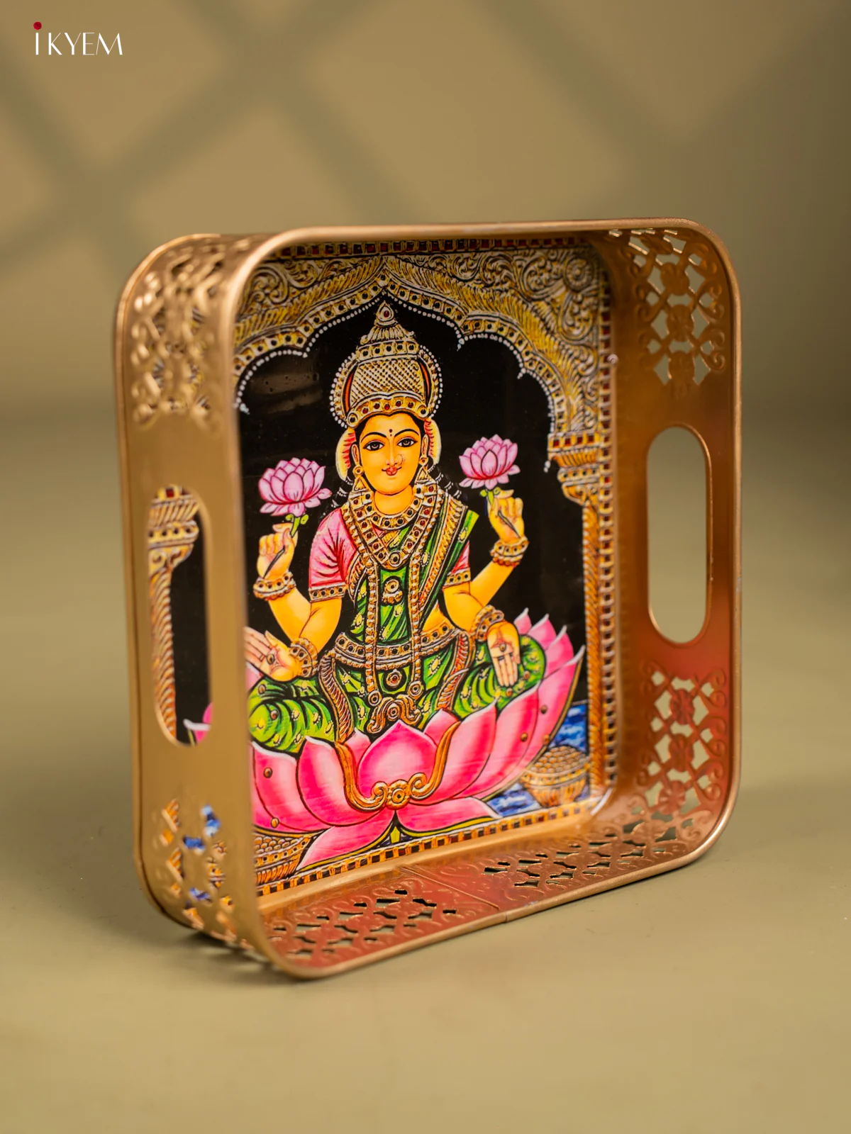 Divine Goddess Lakshmi on Lotus Printed Metal Square Tray - KF24205 - Image 2