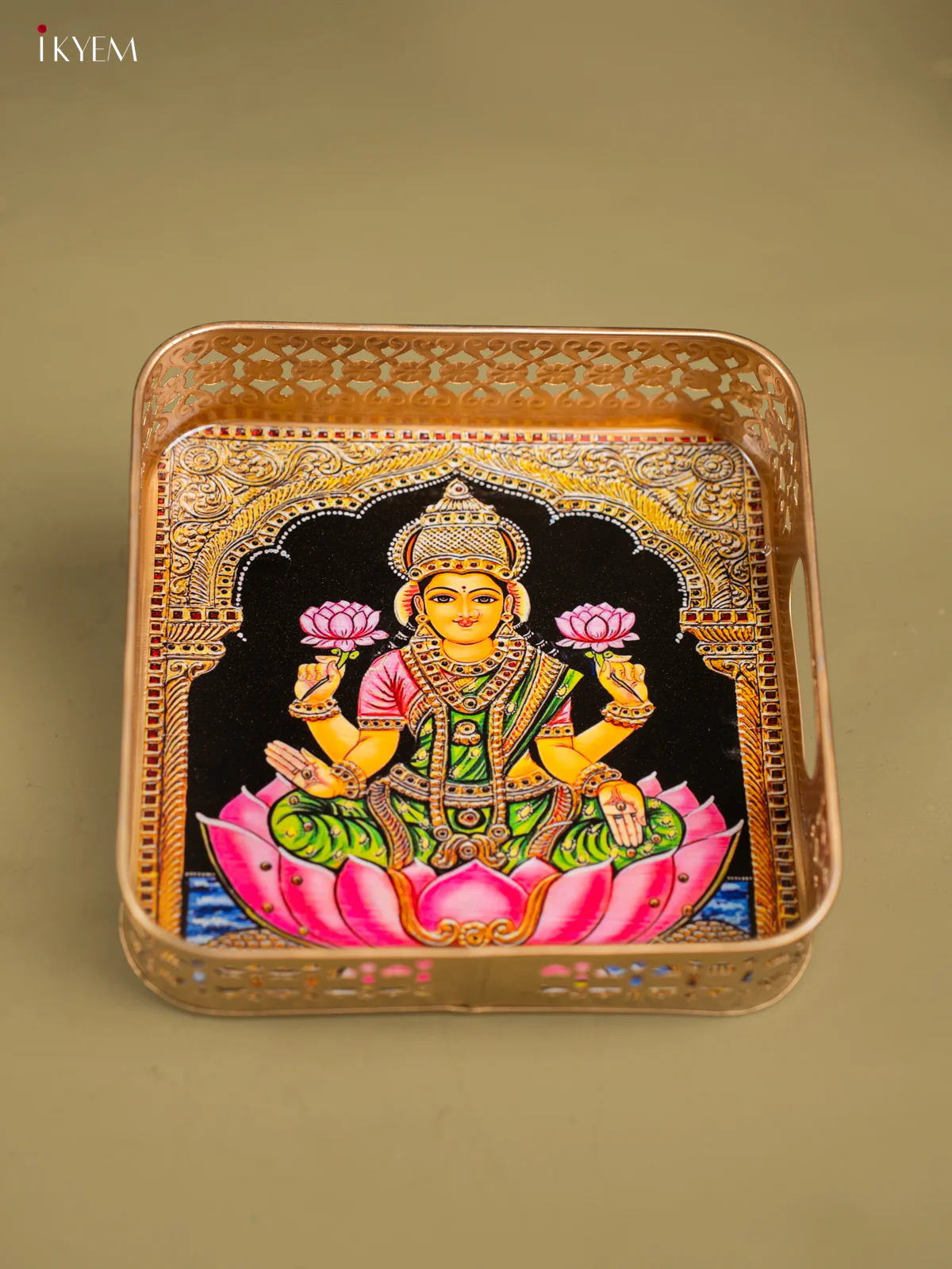Divine Goddess Lakshmi on Lotus Printed Metal Square Tray - KF24205 - Image 4