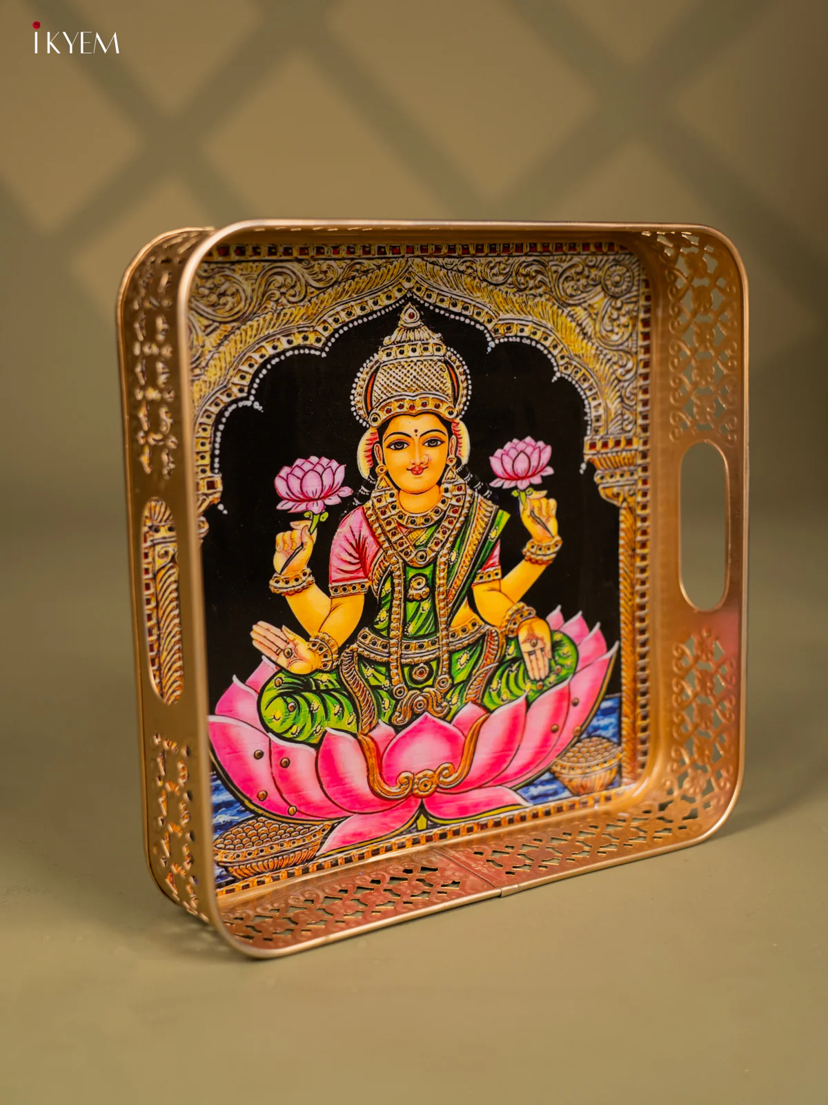Divine Goddess Lakshmi on Lotus Printed Metal Square Tray - KF25148 - Image 2