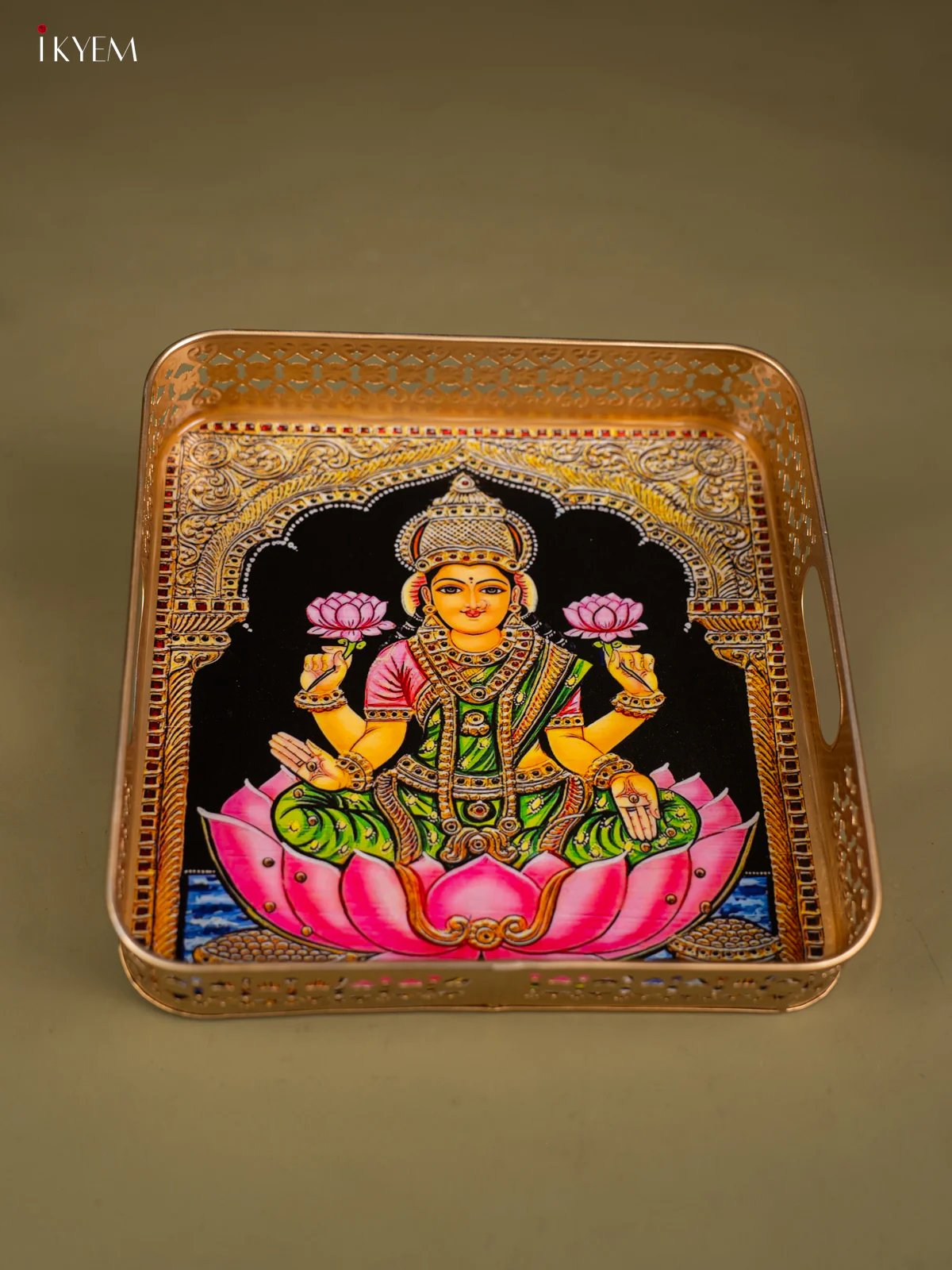 Divine Goddess Lakshmi on Lotus Printed Metal Square Tray - KF25148 - Image 4