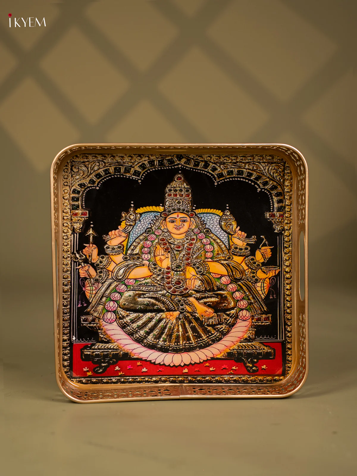 Divine Goddess Lakshmi Printed Square Metal Trays - KF25155