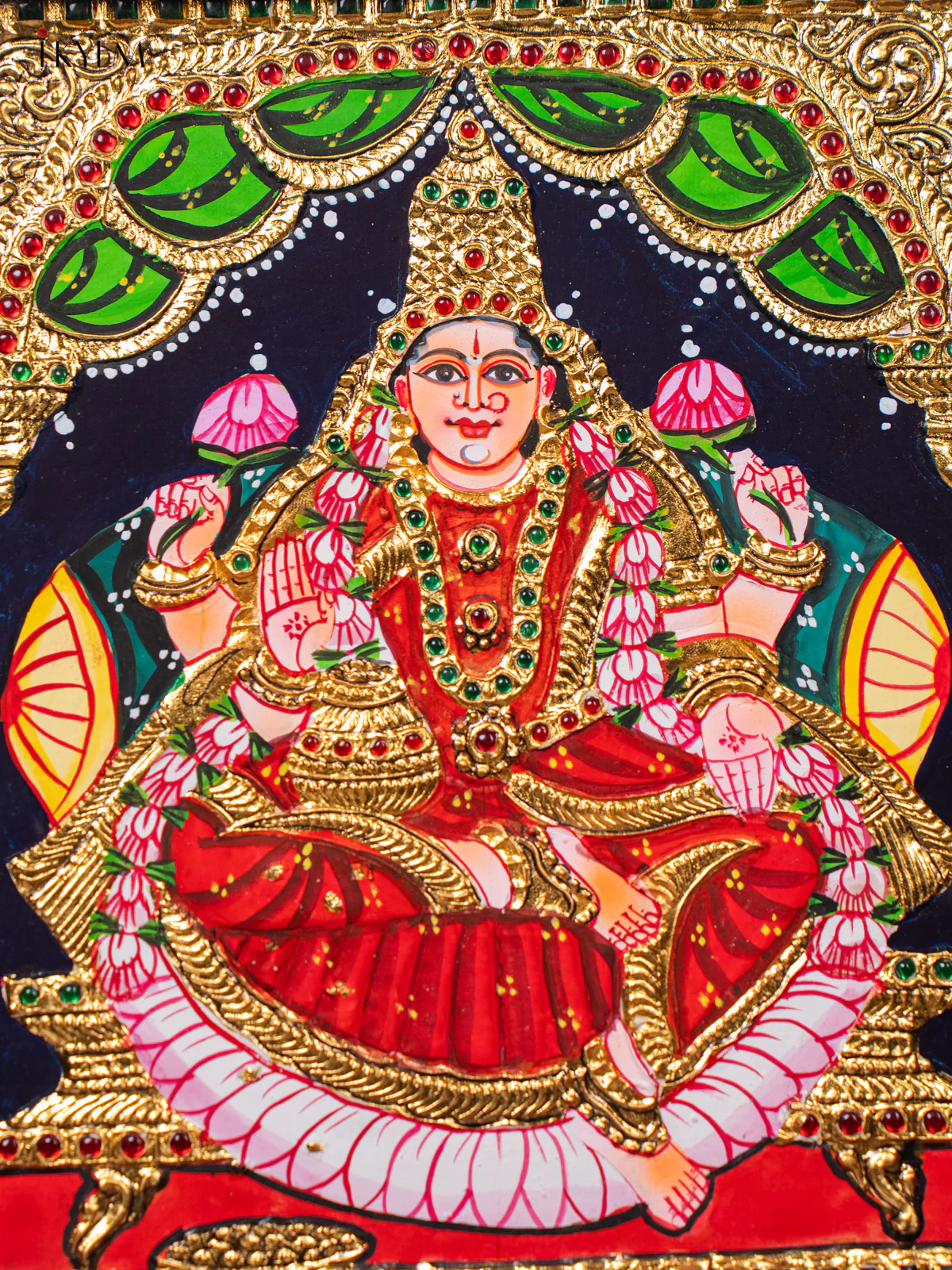 Enchanting Goddess Lakshmi Tanjore painting (15*13 Inches) - KJ03176 - Image 3