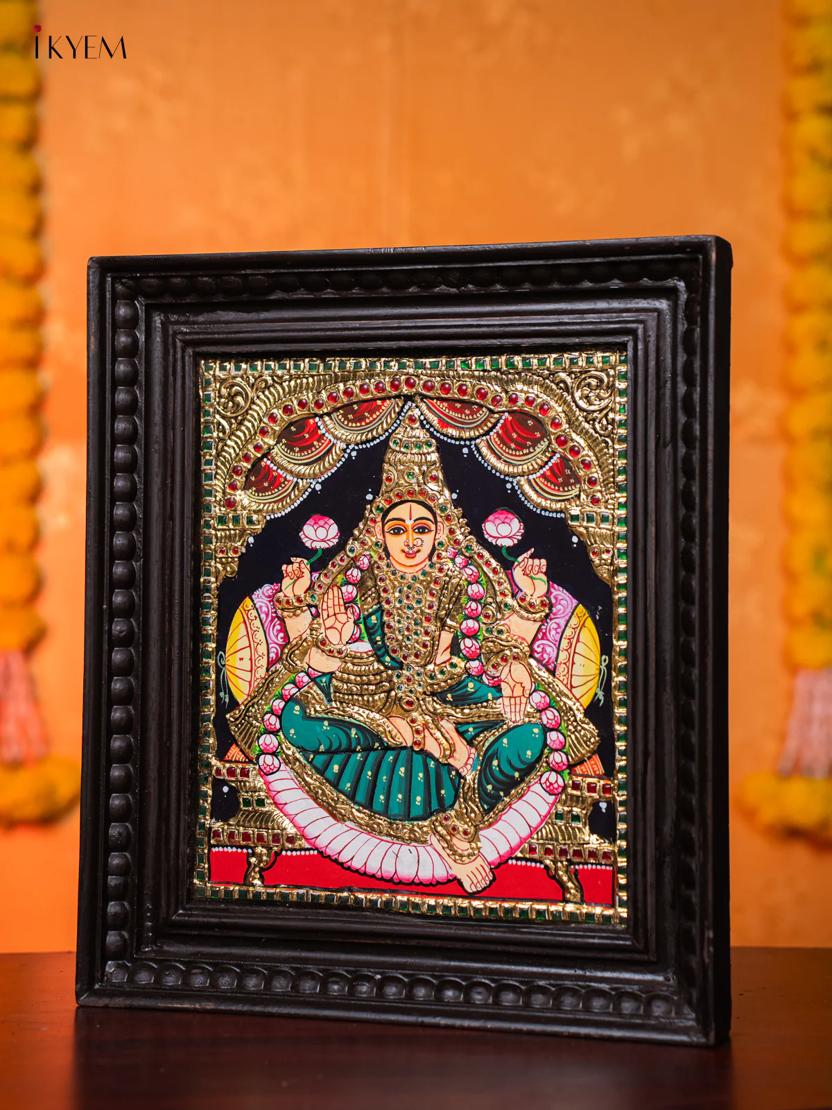 Magnificent Goddess Lakshmi Thanjavur painting (15*13 inches) - KJ03177 - Image 2