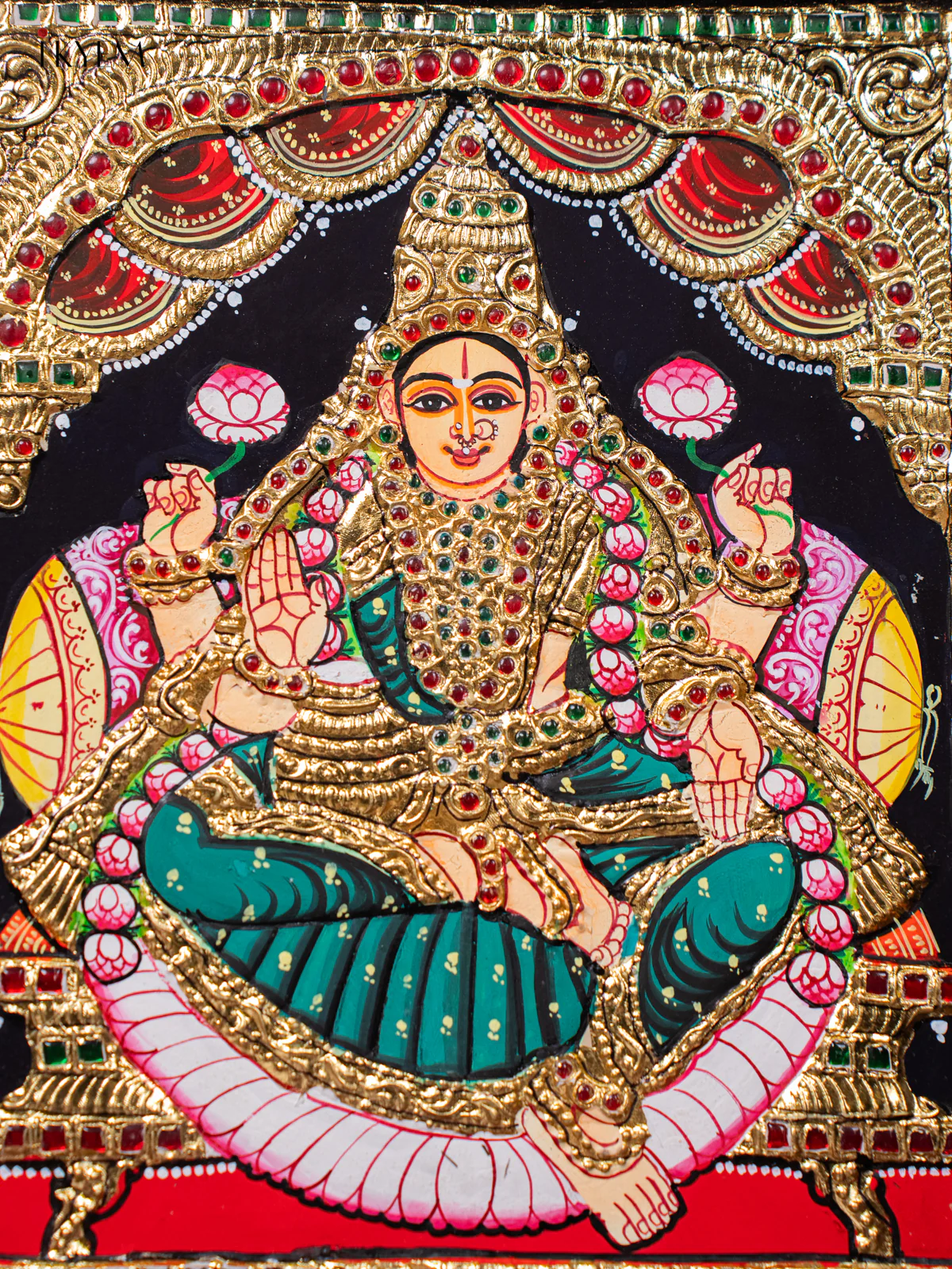 Magnificent Goddess Lakshmi Thanjavur painting (15*13 inches) - KJ03177 - Image 3