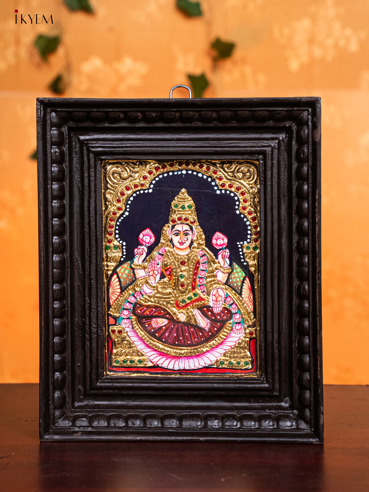 Beautiful Thanjavur painting Of Goddess Lakshmi In Teak Frame (11x9 Inch) - KH26126