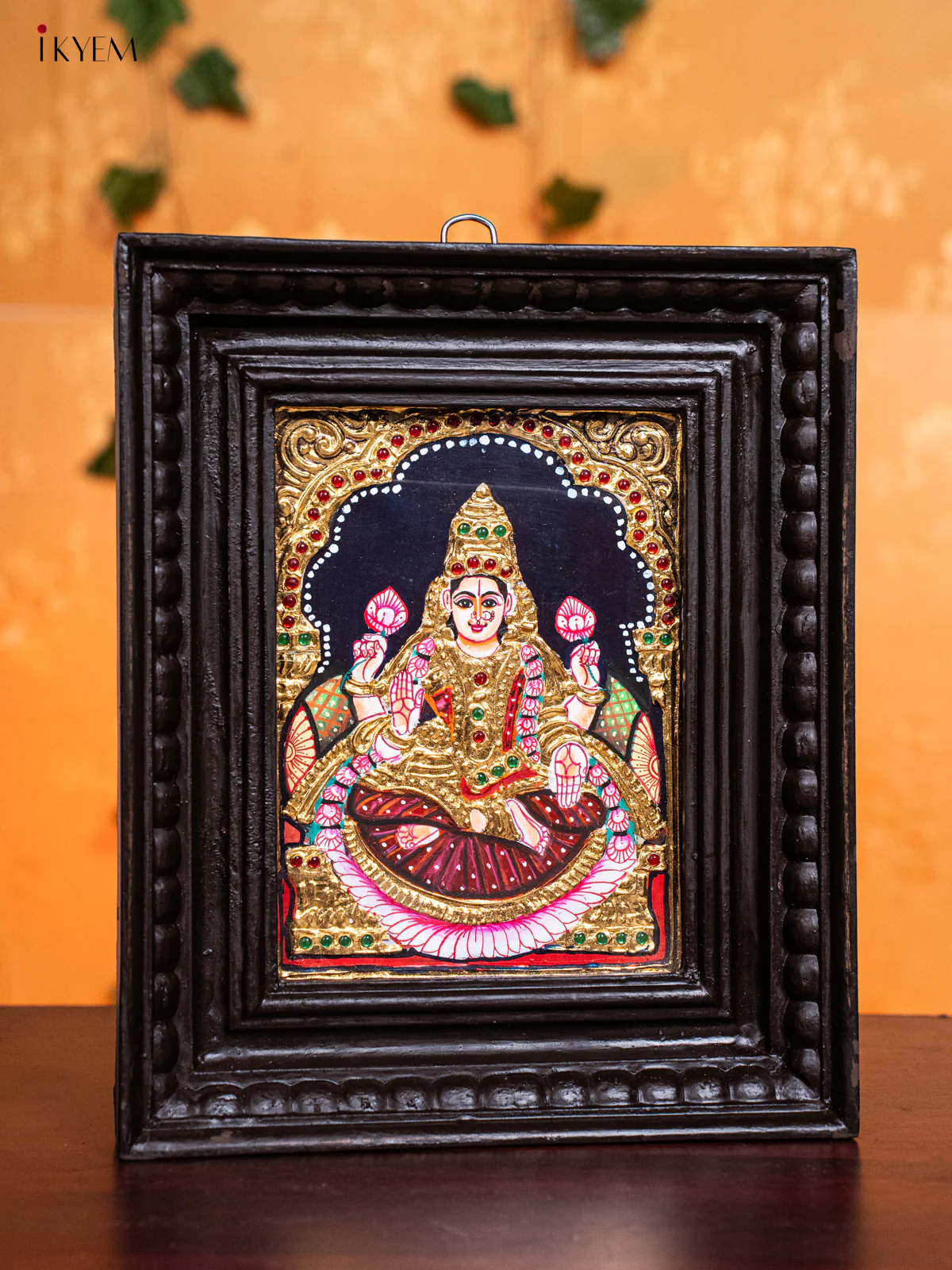 Beautiful Thanjavur painting Of Goddess Lakshmi In Teak Frame (11x9 Inch) - KH26126 - Image 2
