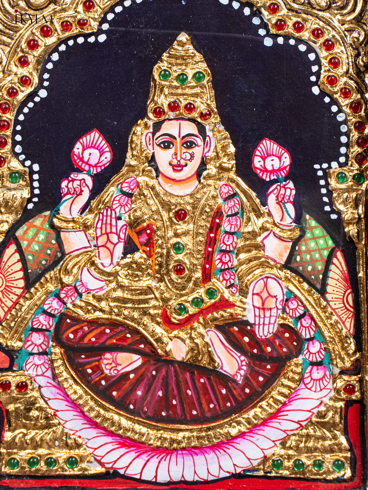 Beautiful Thanjavur painting Of Goddess Lakshmi In Teak Frame (11x9 Inch) - KH26126 - Image 3