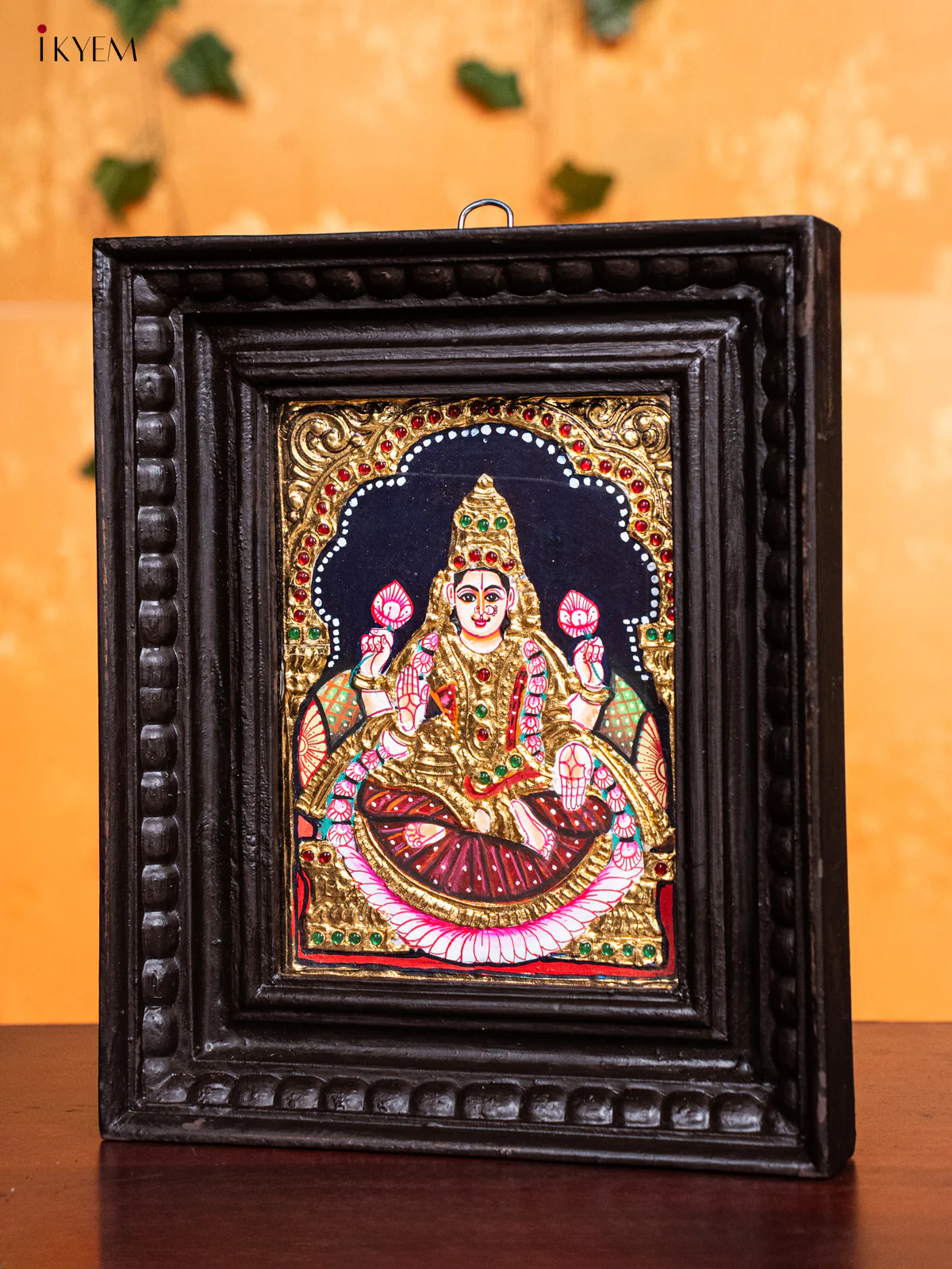 Beautiful Thanjavur painting Of Goddess Lakshmi In Teak Frame (11x9 Inch) - KH26126 - Image 4
