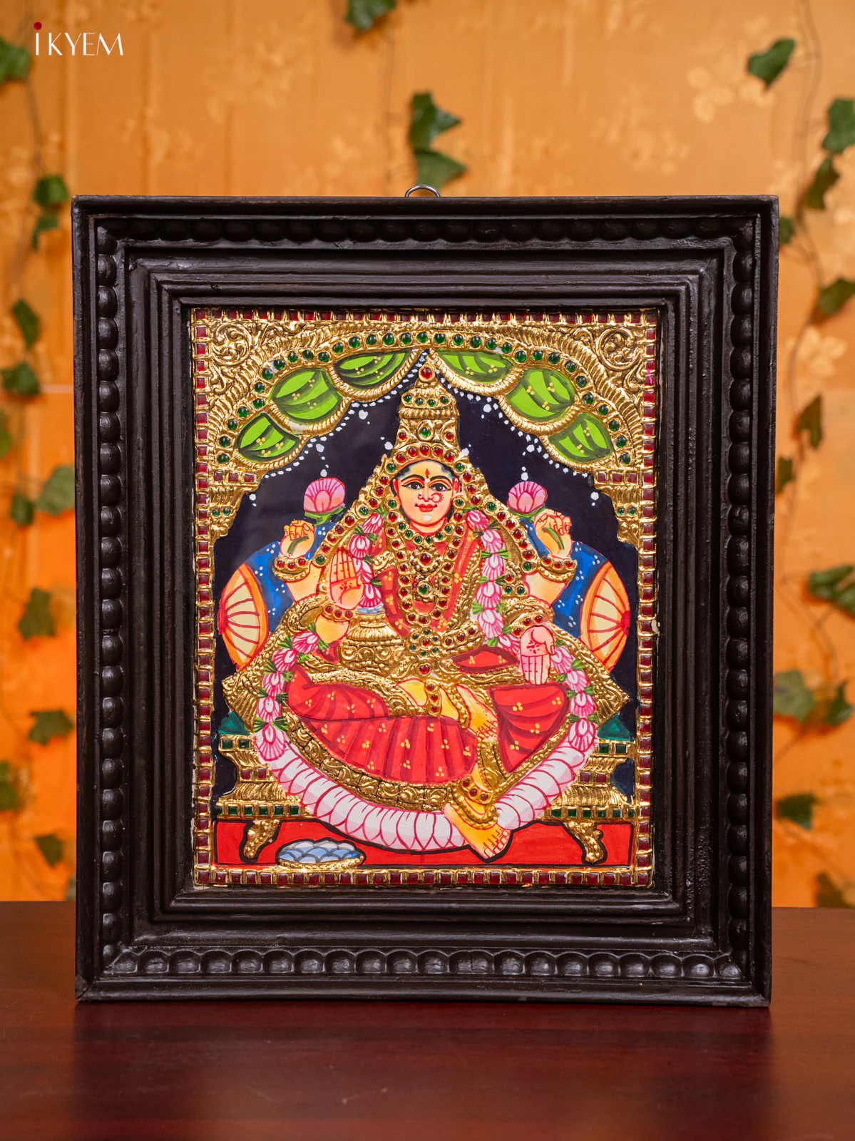 Vibrant Goddess Lakshmi Thanjavur painting (13x15 Inch) - KH26175