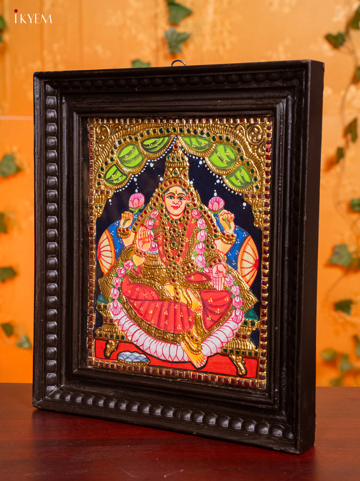 Vibrant Goddess Lakshmi Thanjavur painting (13x15 Inch) - KH26175 - Image 2