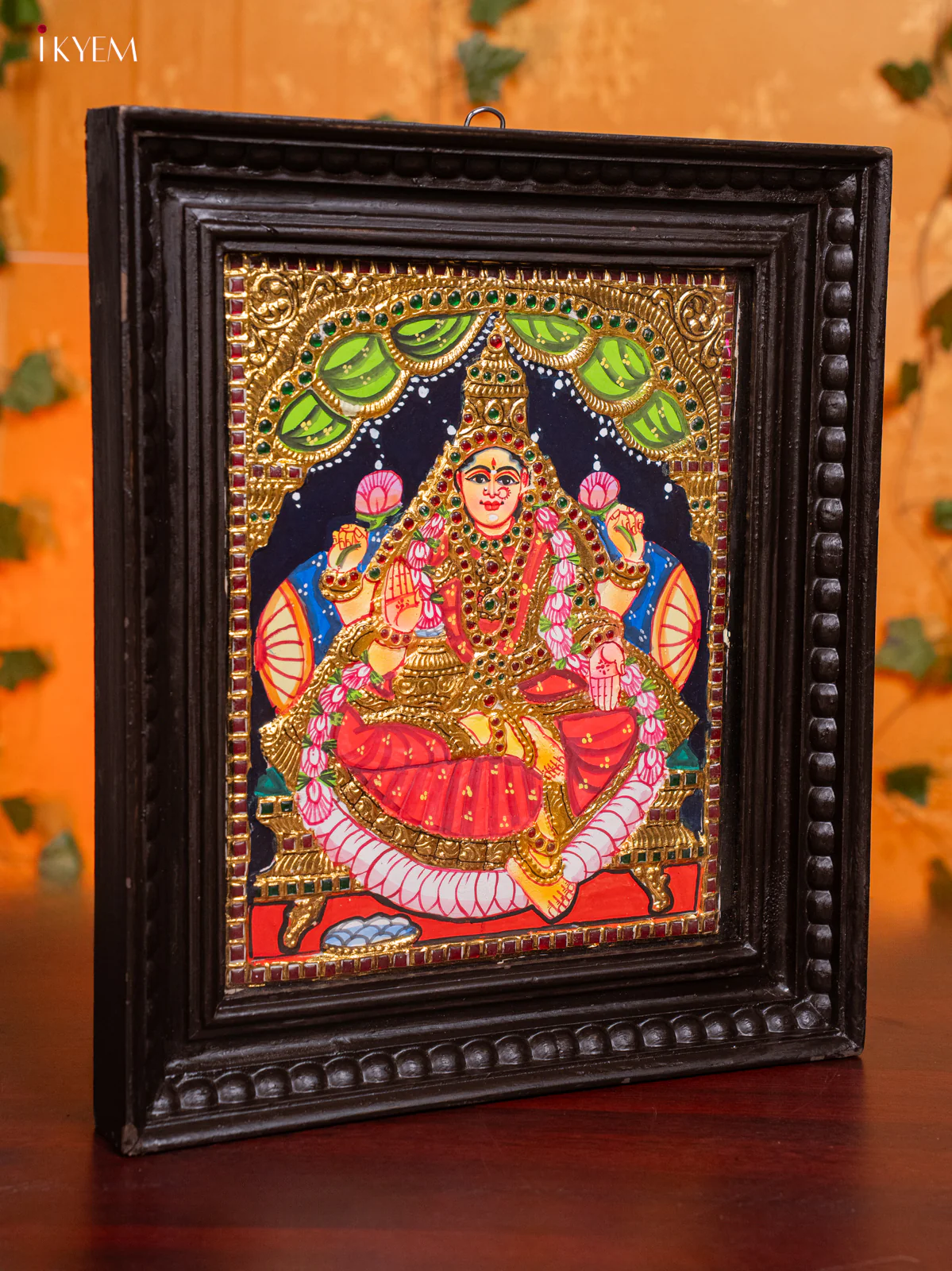 Vibrant Goddess Lakshmi Thanjavur painting (13x15 Inch) - KH26175 - Image 4