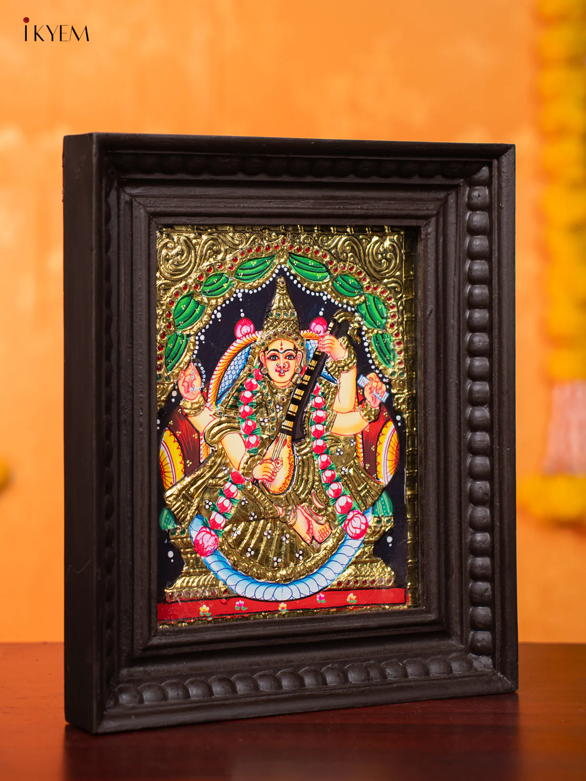 Goddess Saraswathi Tanjore painting - (13×11) Inch - KJ03131 - Image 2