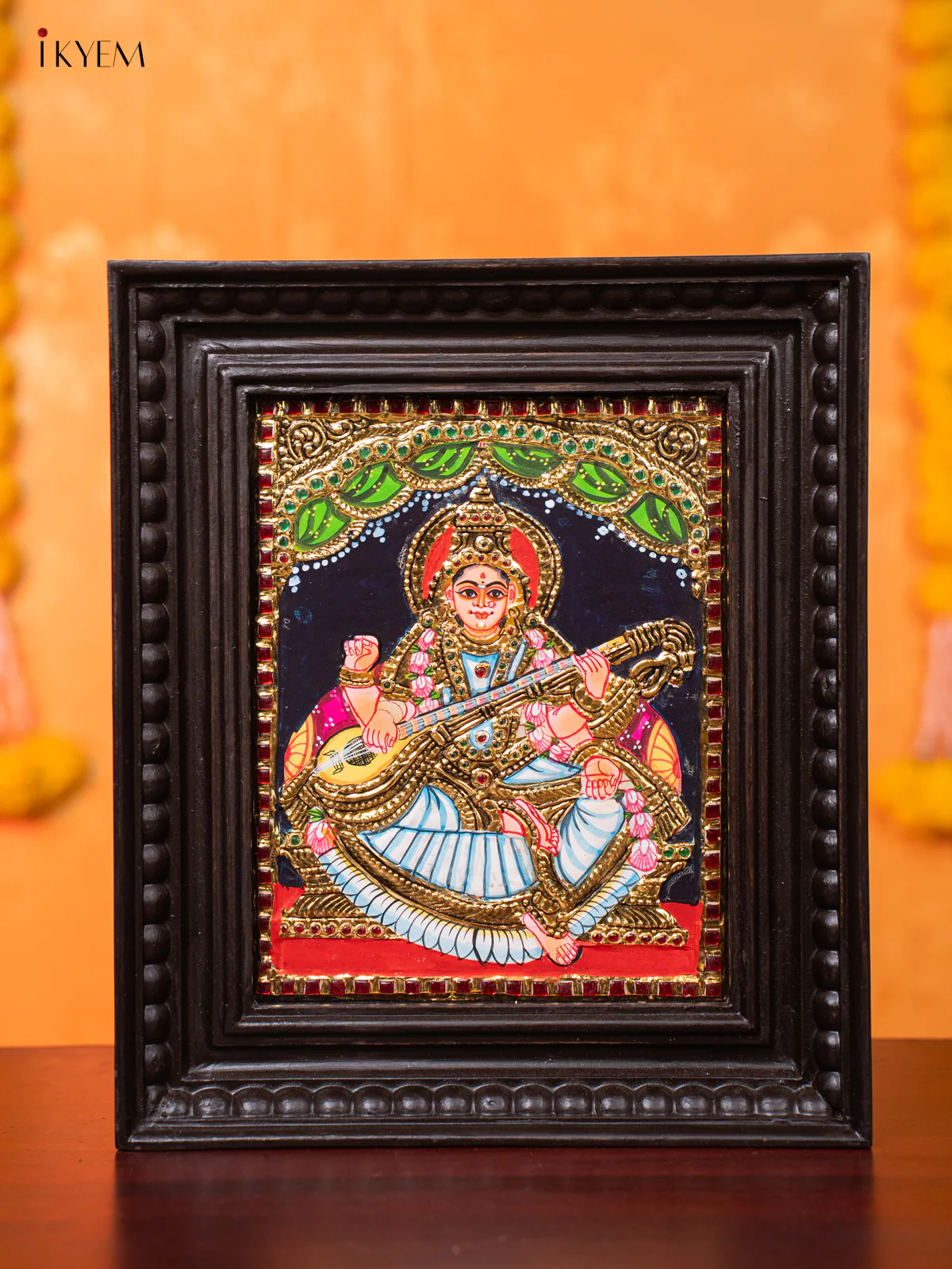 Exquisite Goddess Saraswathi Thanjavur painting (13*11 inches) - KJ03133
