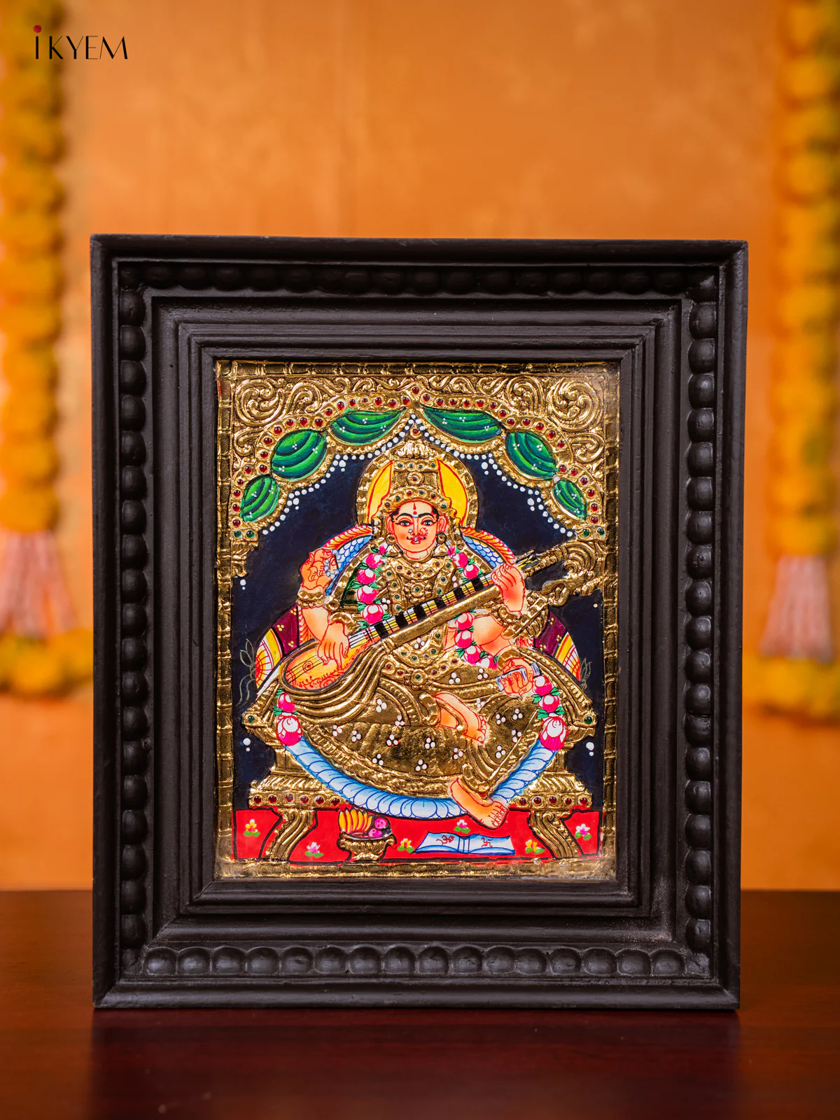 Stunning Goddess Saraswathi Tanjore painting (13*11 inches) - KJ03136