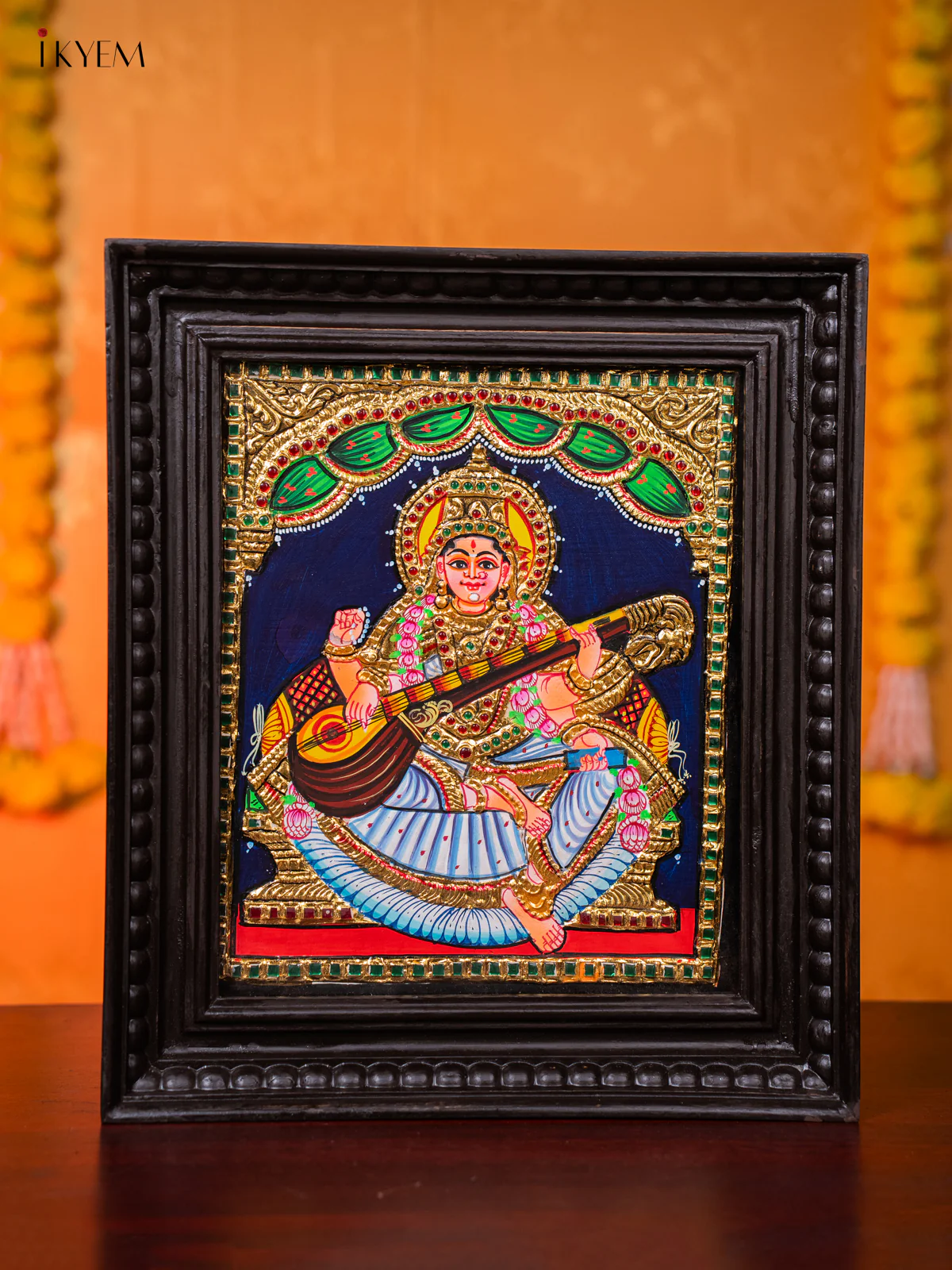 Vedic Goddess Saraswathi Tanjore painting - (15×13) Inch - KJ03186