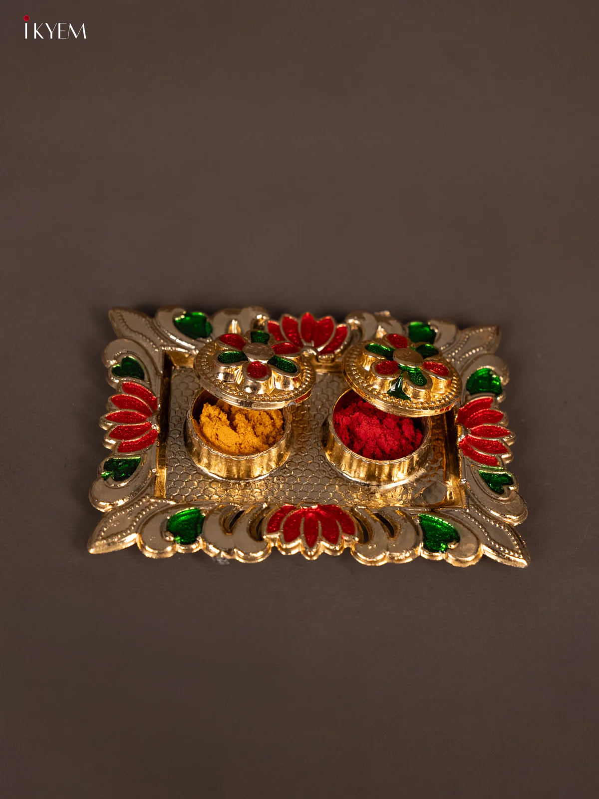 Rectangle Shaped Haldi Kumkum Holder With Meenakari Design - KG25201 - Image 2