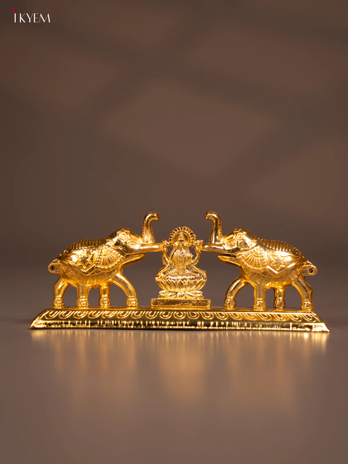 Gold Plated Kumkum Holder with Lakshmi & 2 Elephants - KE29135