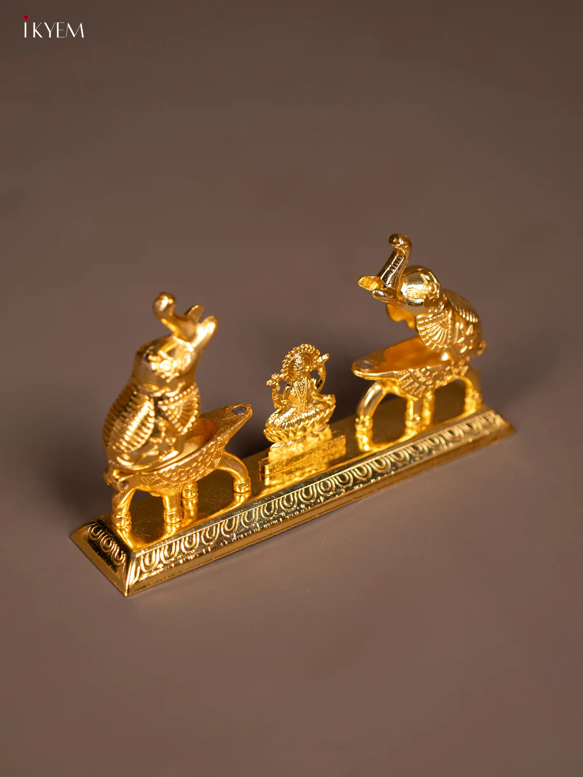 Gold Plated Kumkum Holder with Lakshmi & 2 Elephants - KE29135 - Image 4
