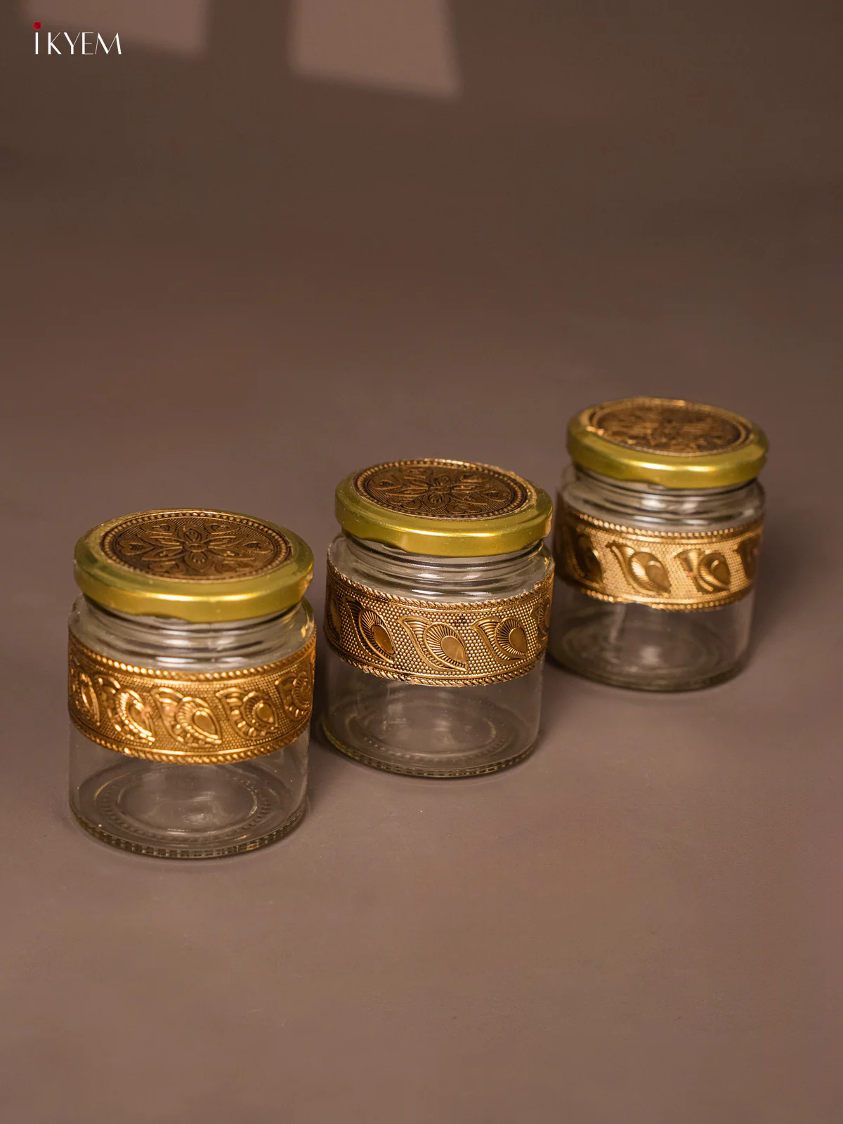 Luxury Gold Oxidised Decorative Tray Set with 3 Embossed Jars- KG17118 - Image 5
